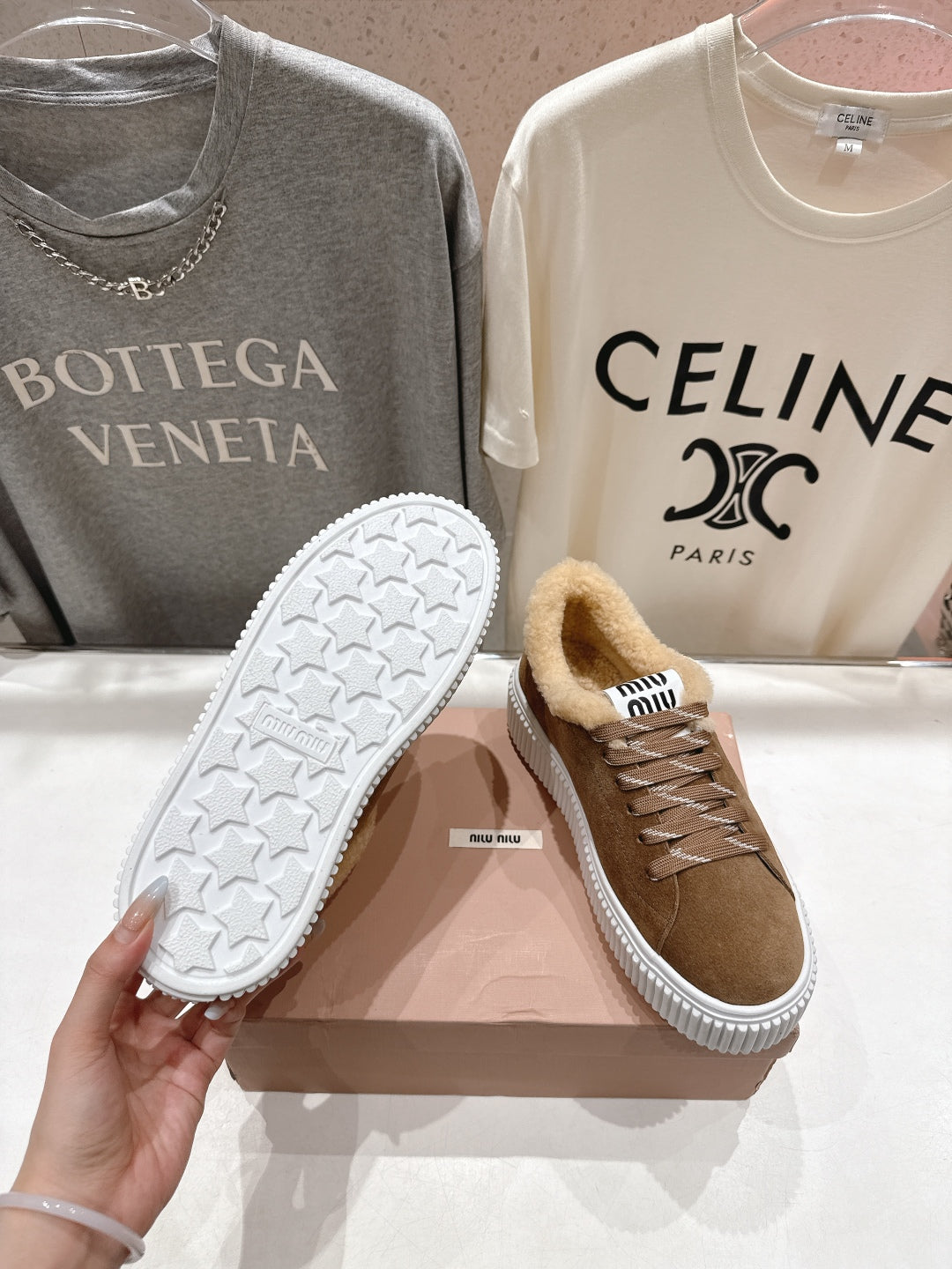 MiuMiu 25 Sneaker Light Brown Beige Cowhide Fur 535588