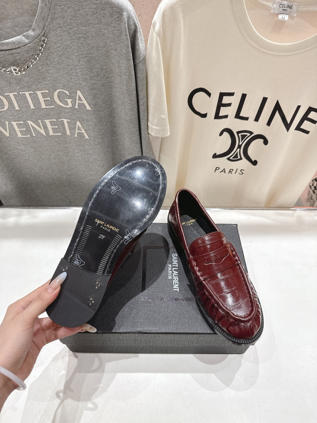 YSL 2025 Loafer Burgundy mix Black Cowhide 535615