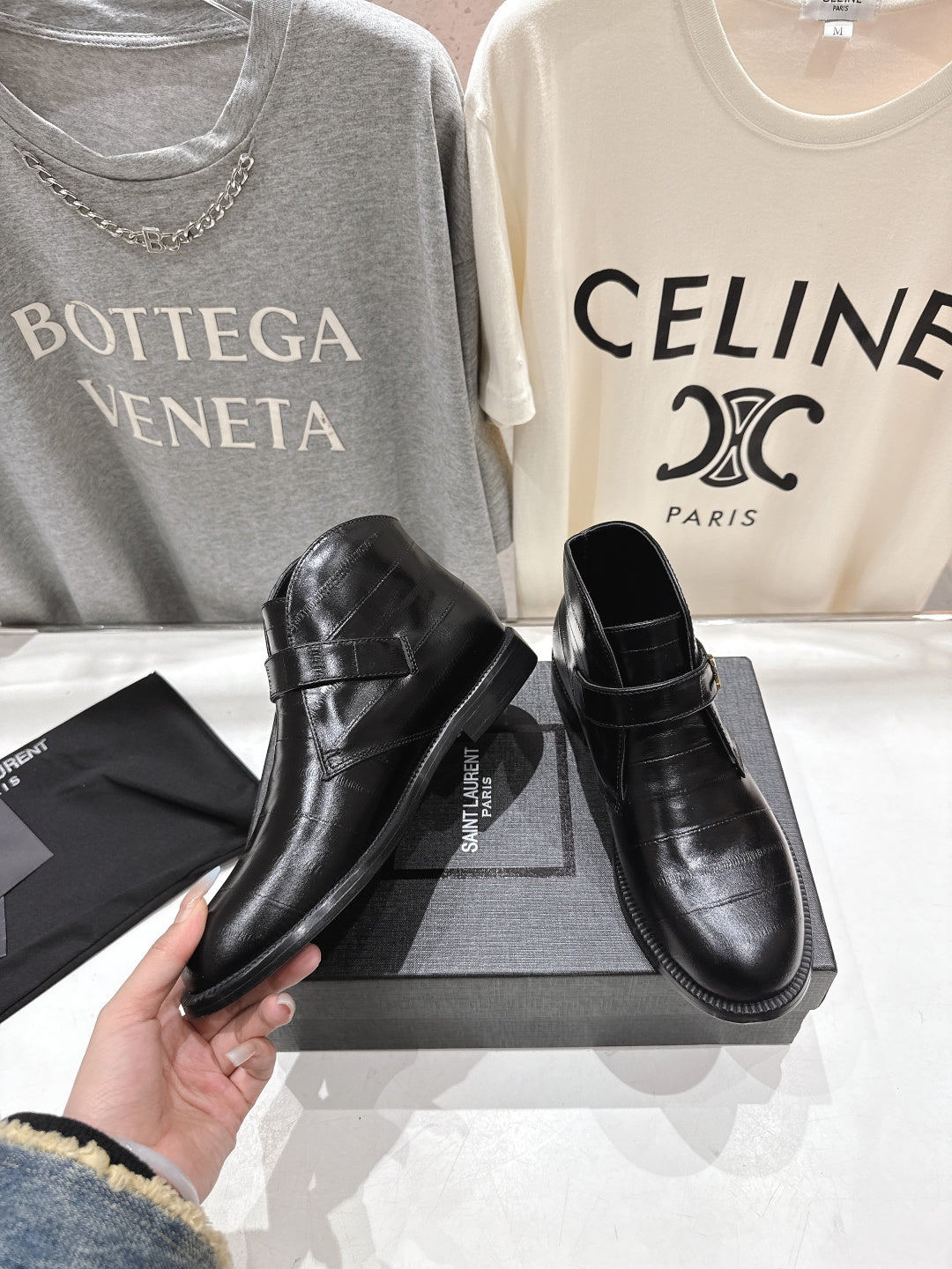 YSL 2025 Brogue Chelsea Ankle Boots Loafer Black Cowhide 567586