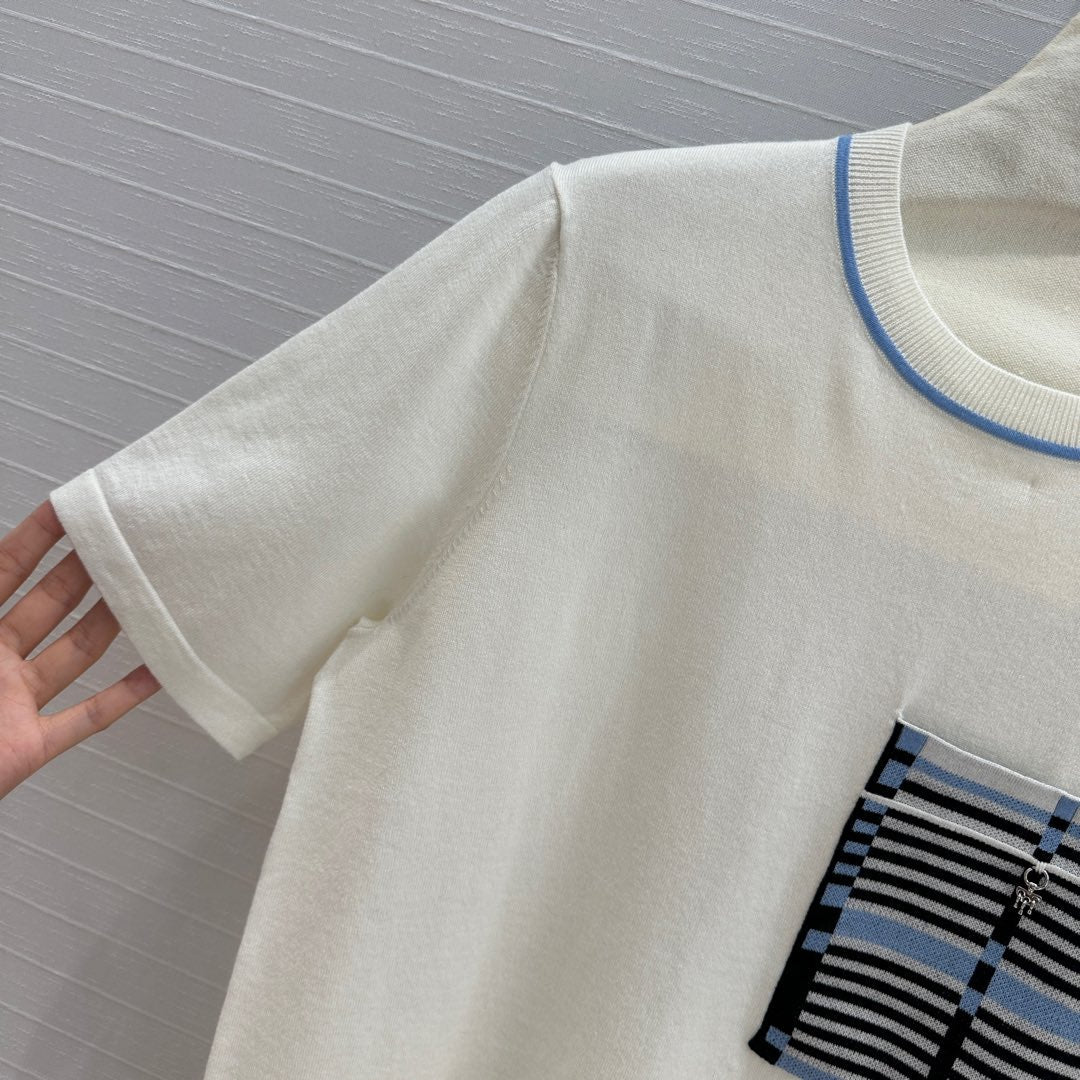 Hm 25 Short-sleeved Sweater White Blue Wool