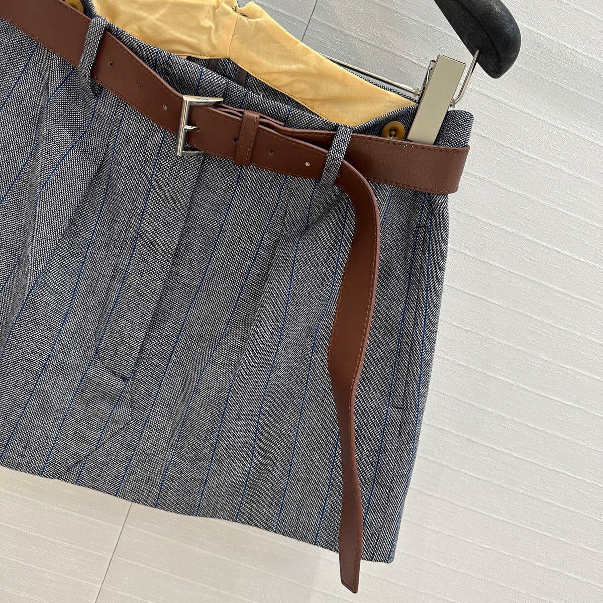 Prada Striped Suit Skirt Gray Wool Polyester