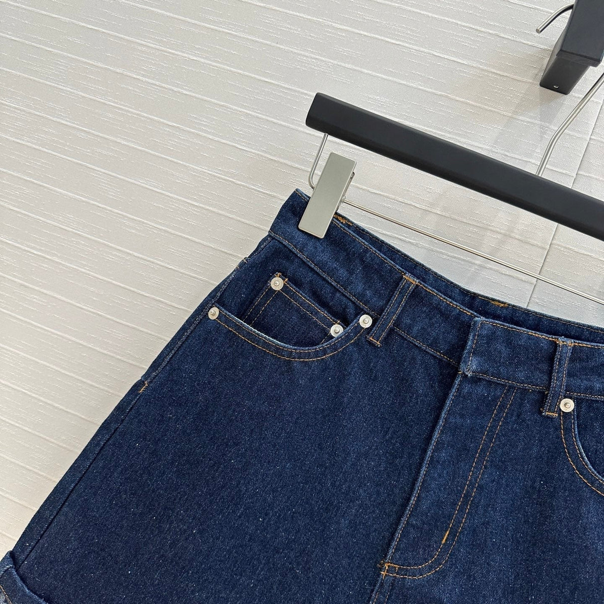 CD Denim Shorts With Old Flower Pattern Blue Cotton