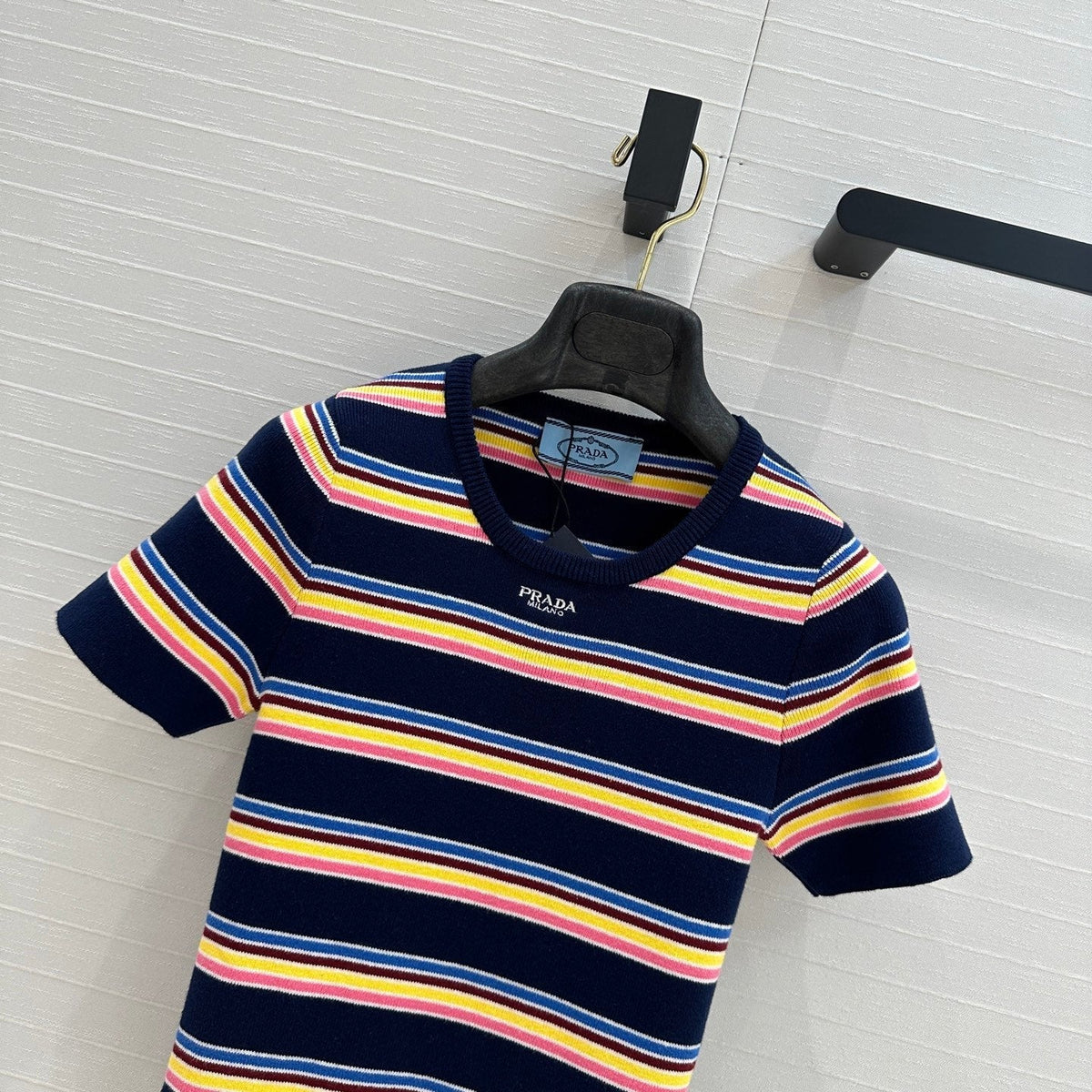 Prada 2025 Striped T-shirt Navy Blue mix colors Cotton