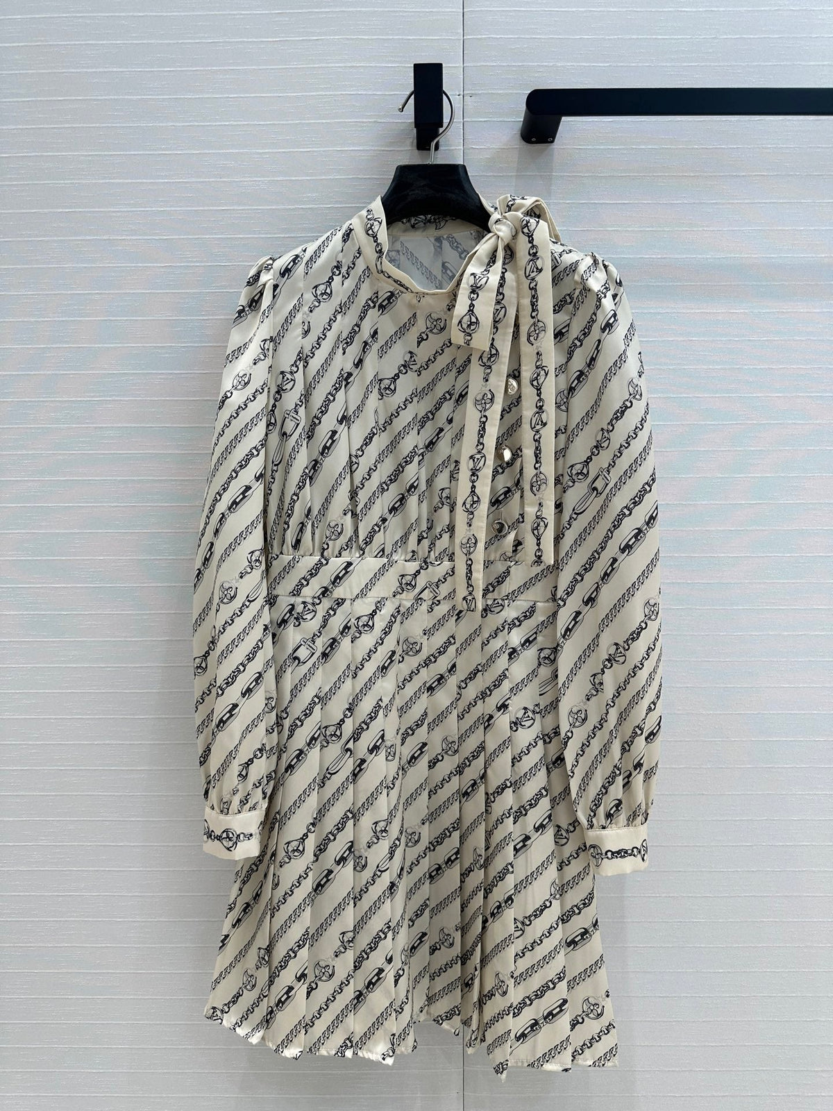 LV 25 Monogram Print Dress Beige Black Polyester