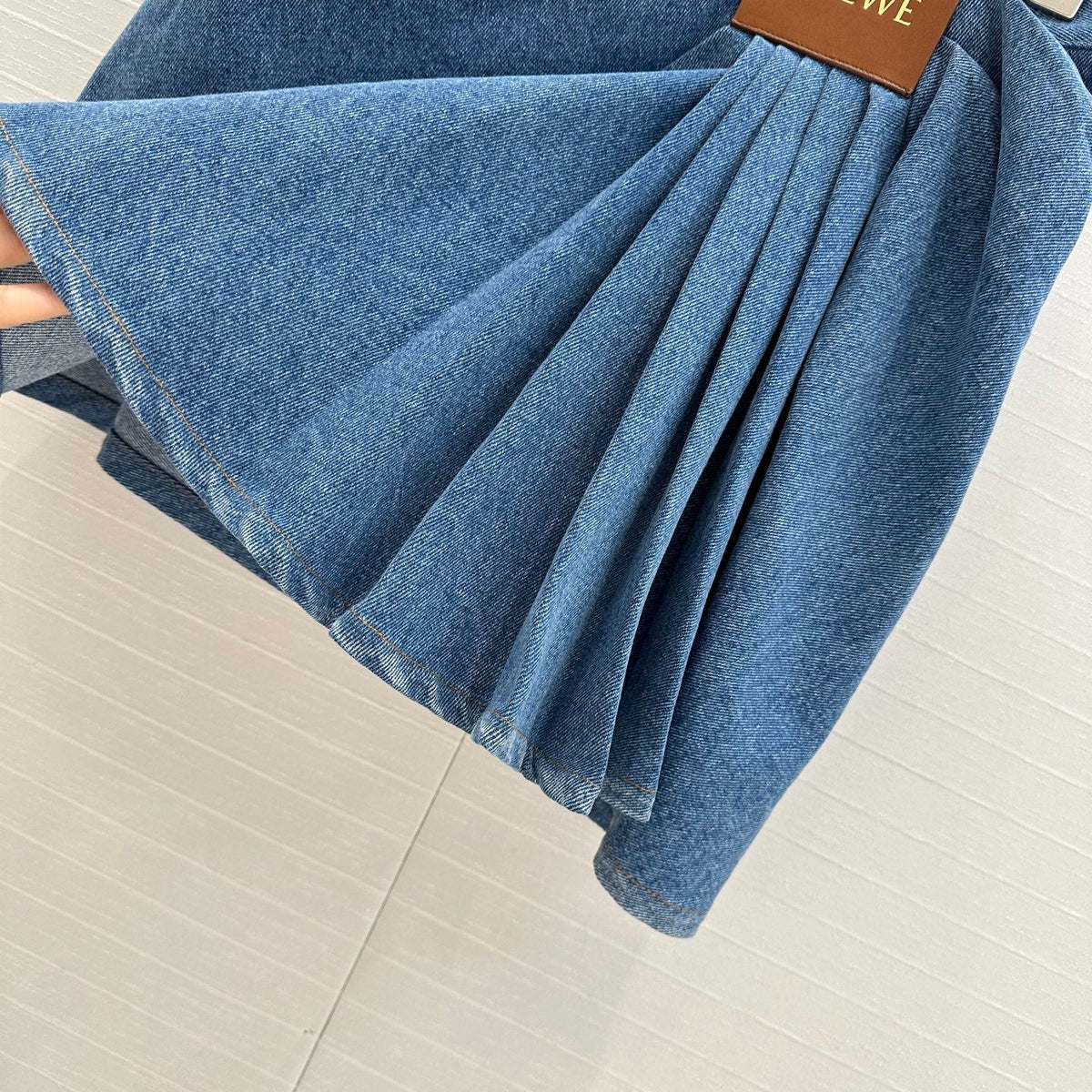 Loewe 25 Draped Denim Skirt Blue Cotton
