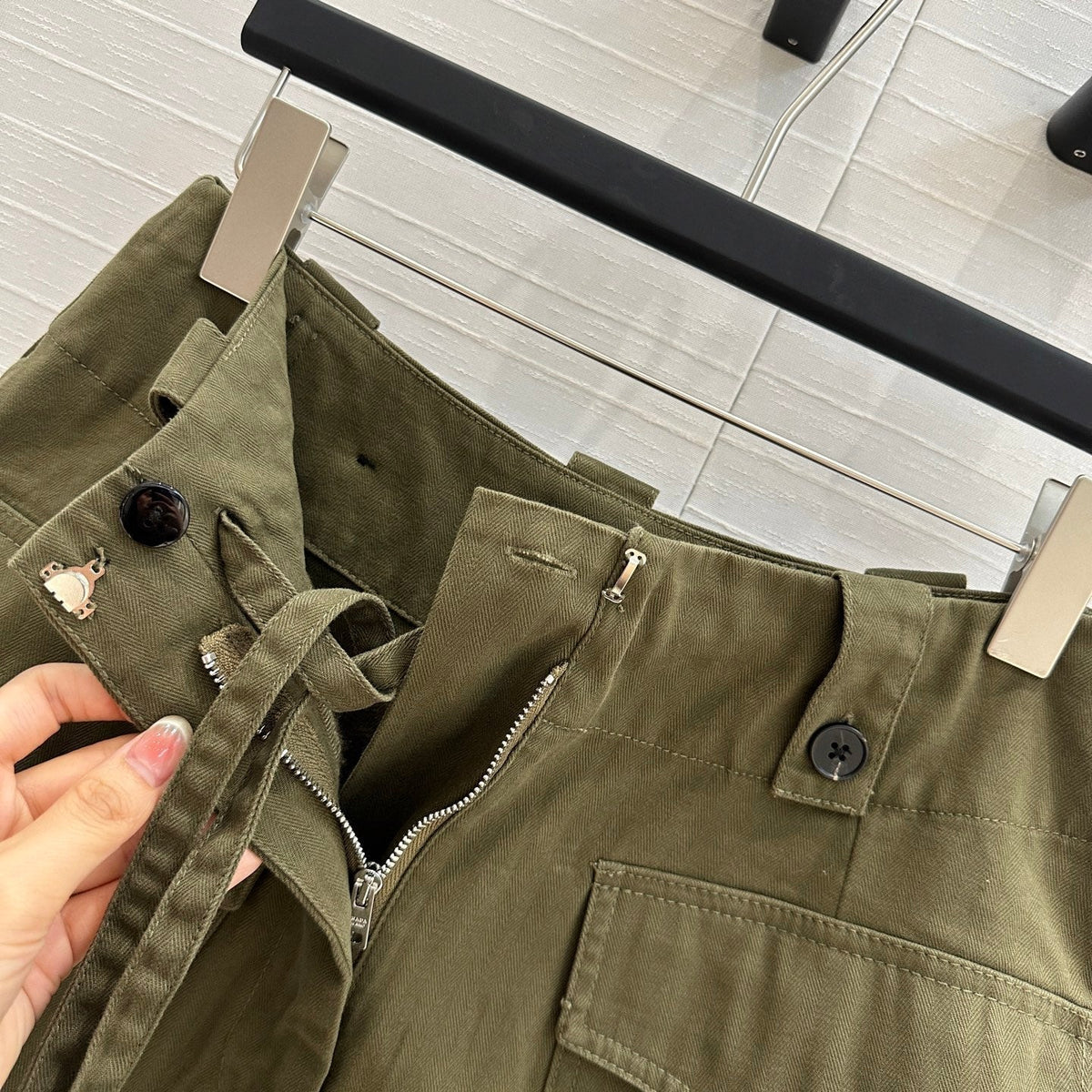 Prada A-line Skirt Khaki Green Cotton