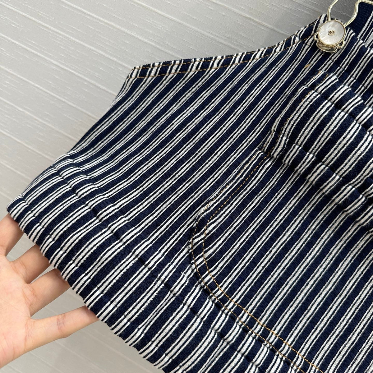 CC 25 Short Suspender Vest Dark Blue mix White Cotton