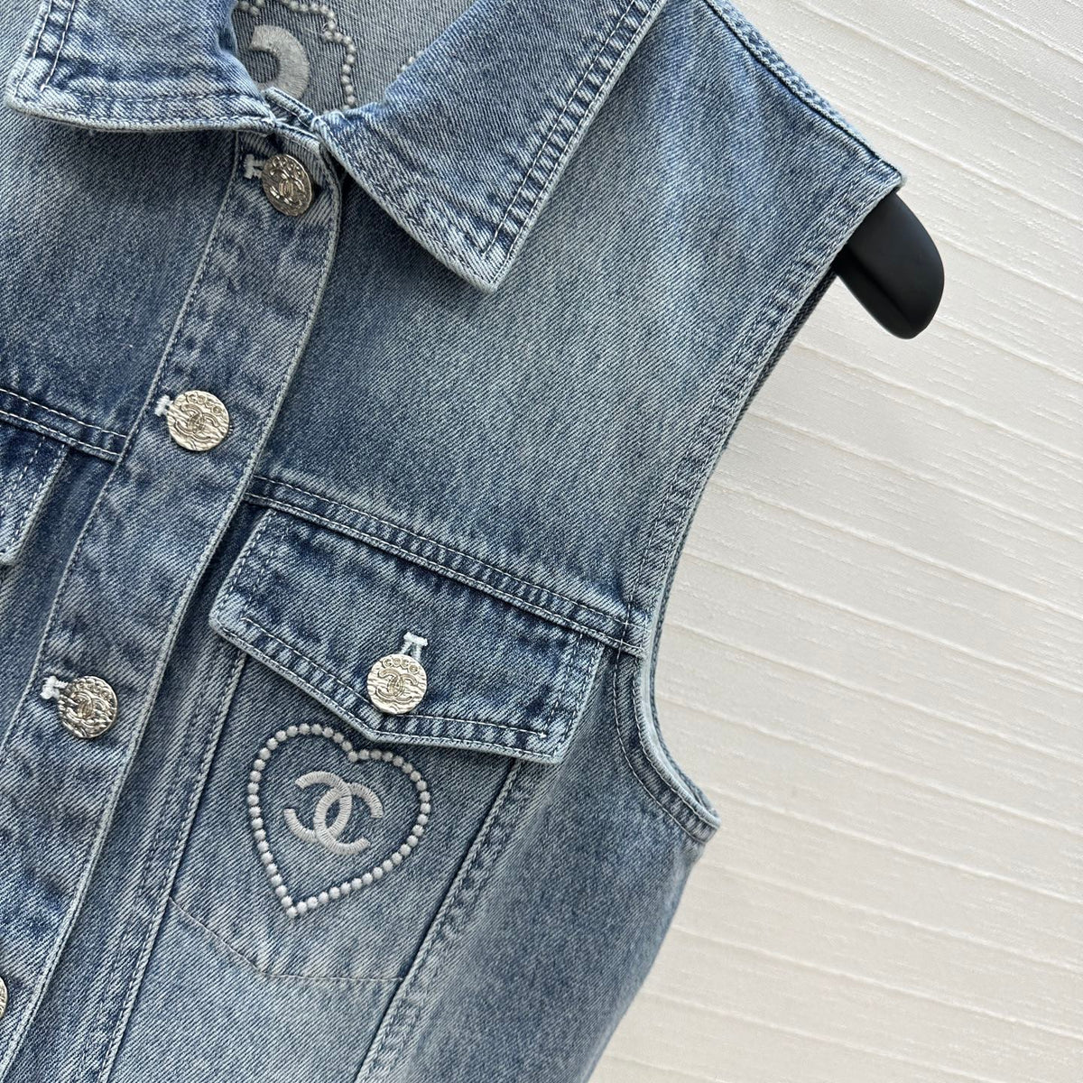 CC 25 Embroidered Vest Jacket Blue Denim Cotton