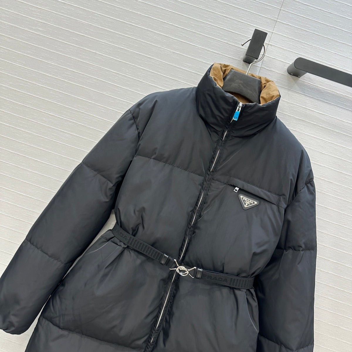 Prada 25 Long Down Jacket Black Polyester 301191