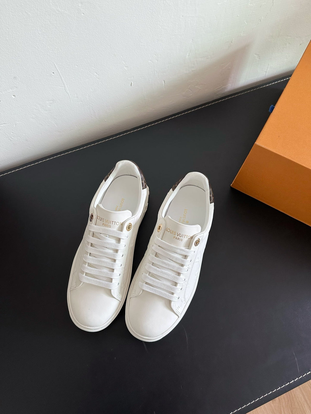 LV Time Out Sneakers White Mix Brown Monogram Cowhide
