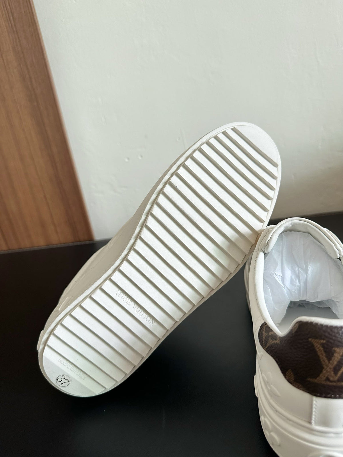 LV Time Out Sneakers White Mix Brown Monogram Cowhide