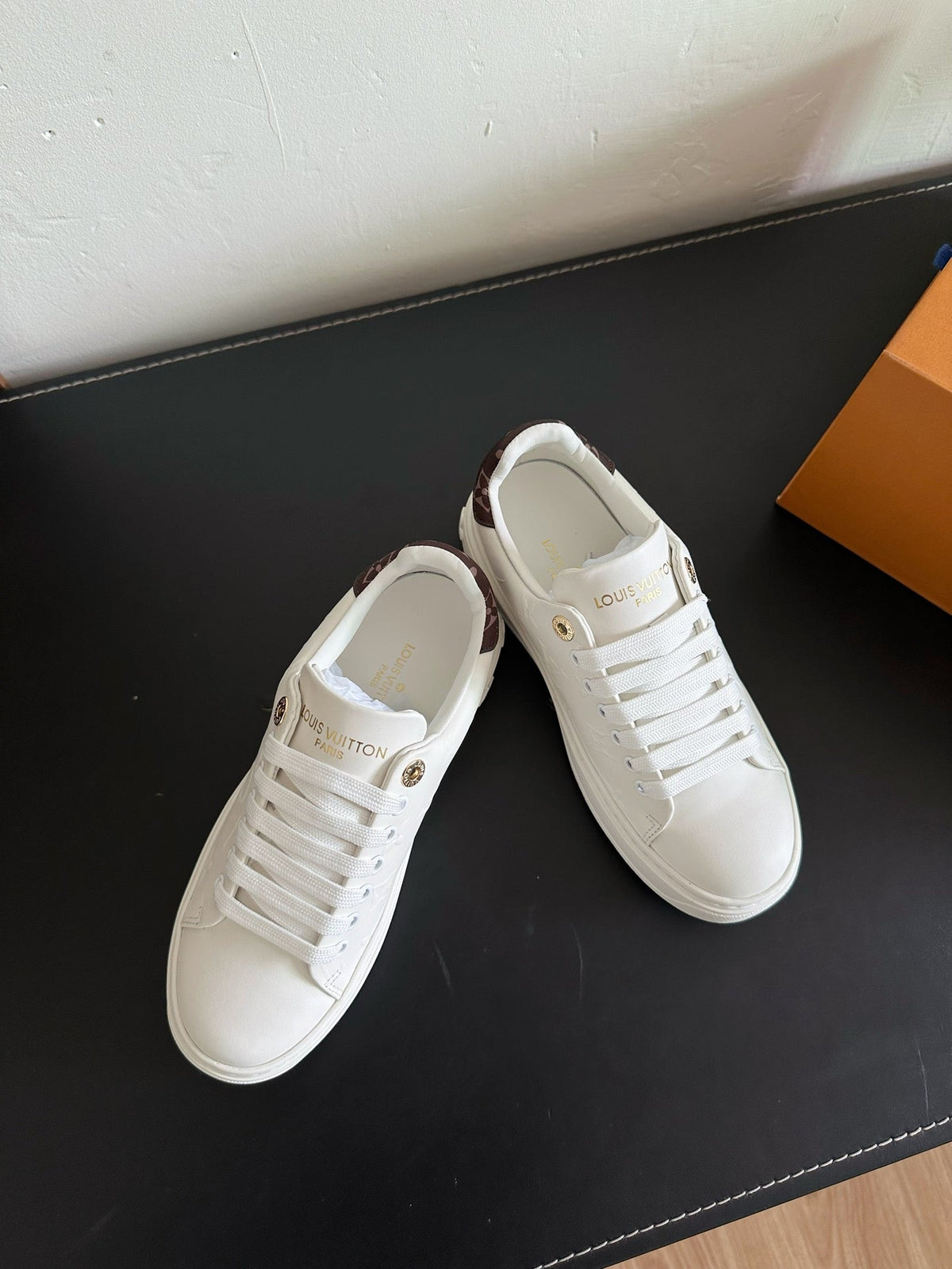LV Time Out Sneakers White Mix Brown Monogram Calfskin