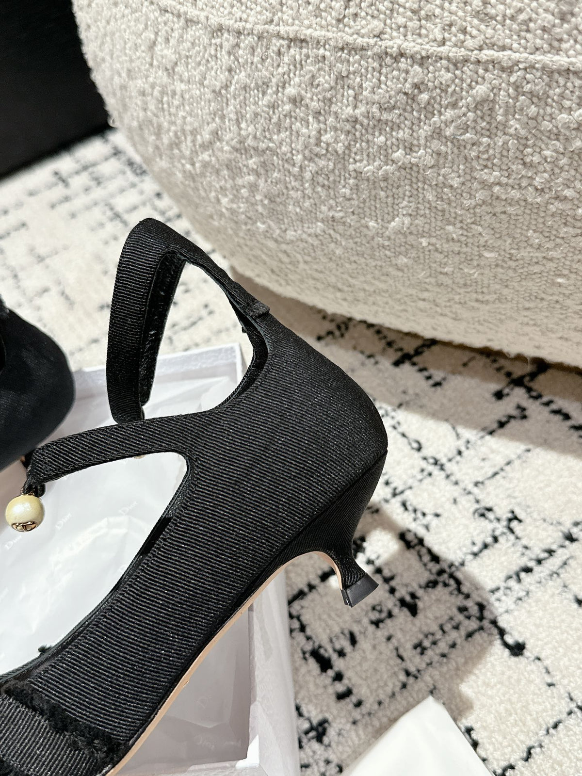 CD Adiorable pump 45 Black Fringed Grosgrain