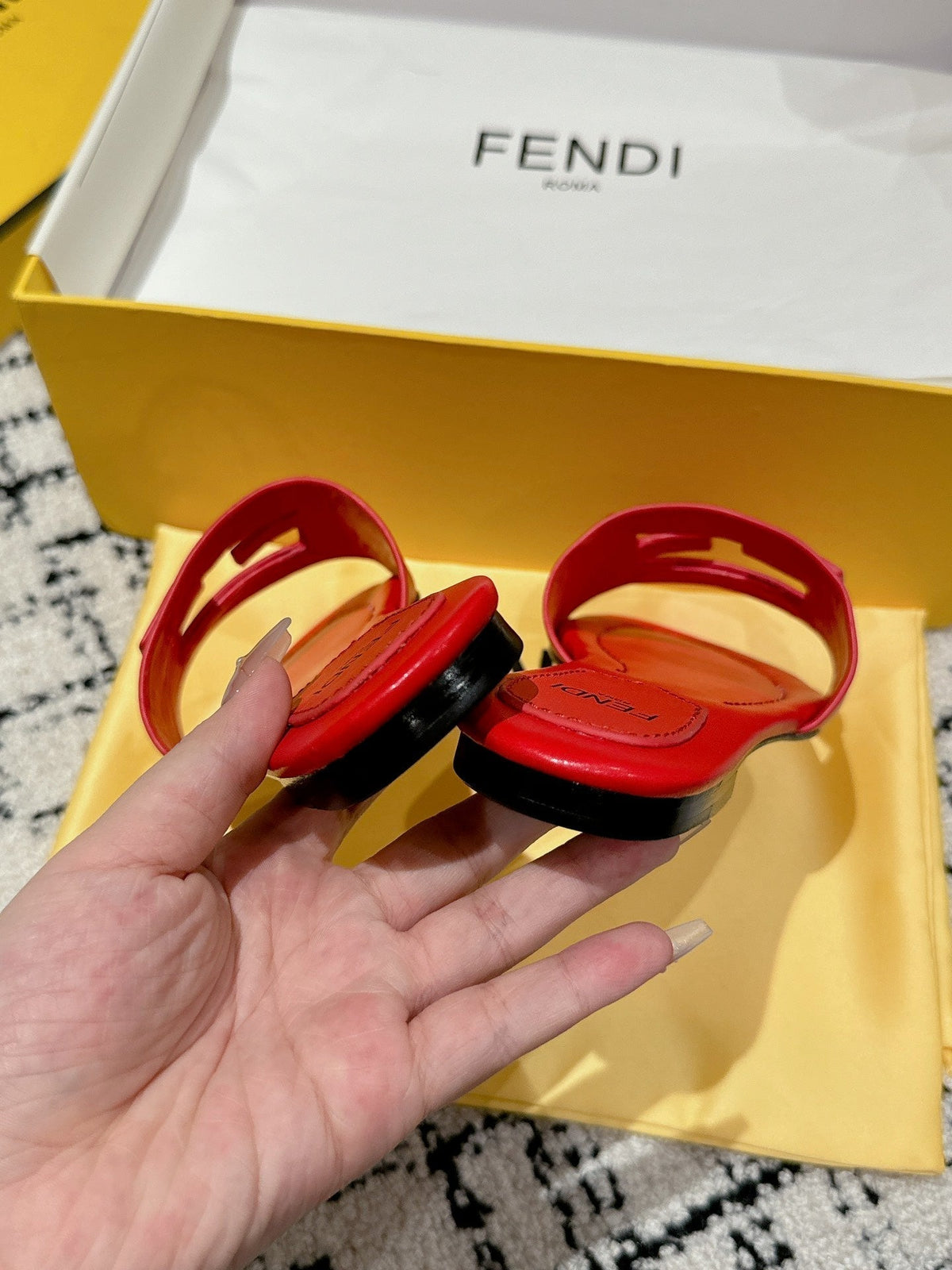 FF Baguette Red Leather Slide