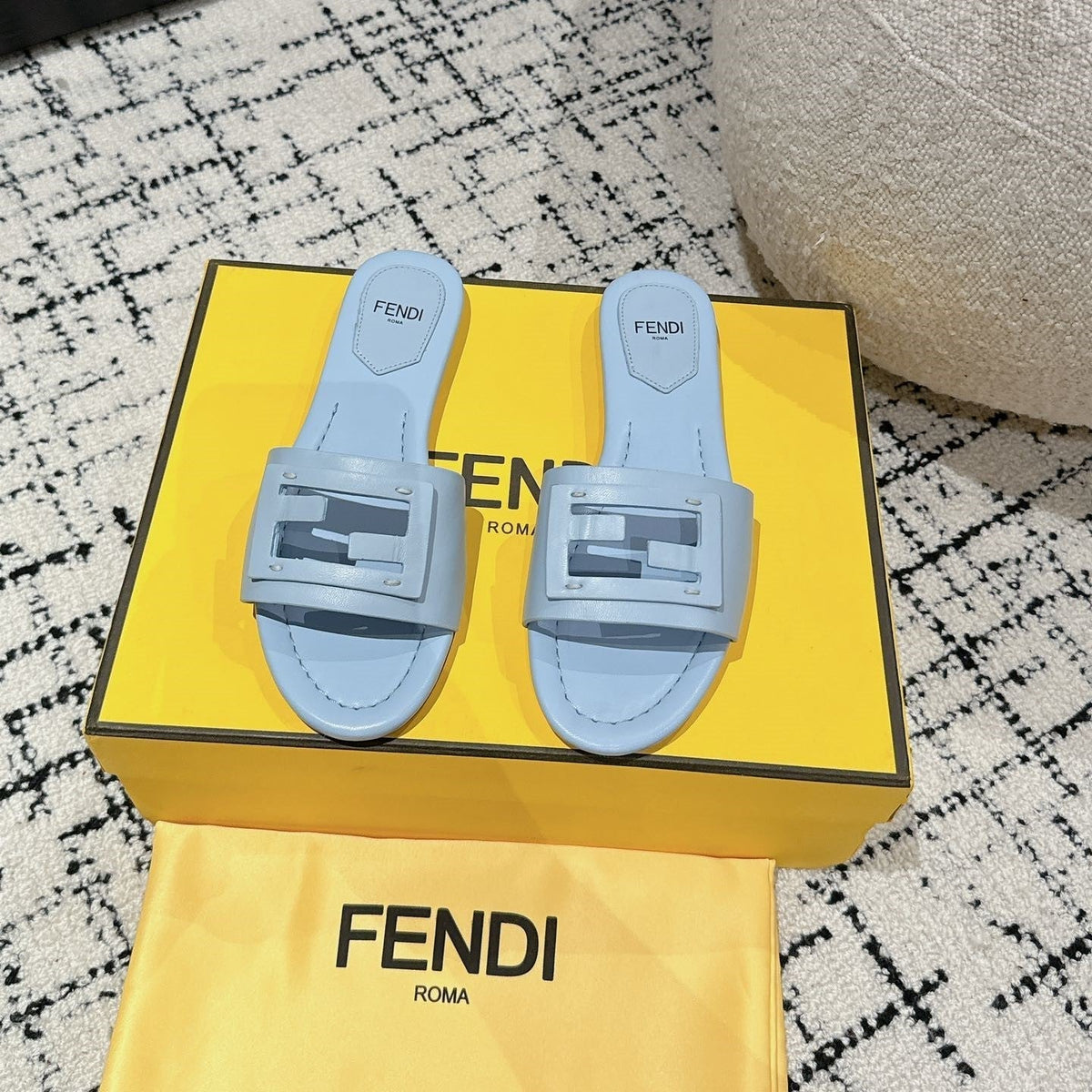 FF Baguette Baby Blue Leather Slide