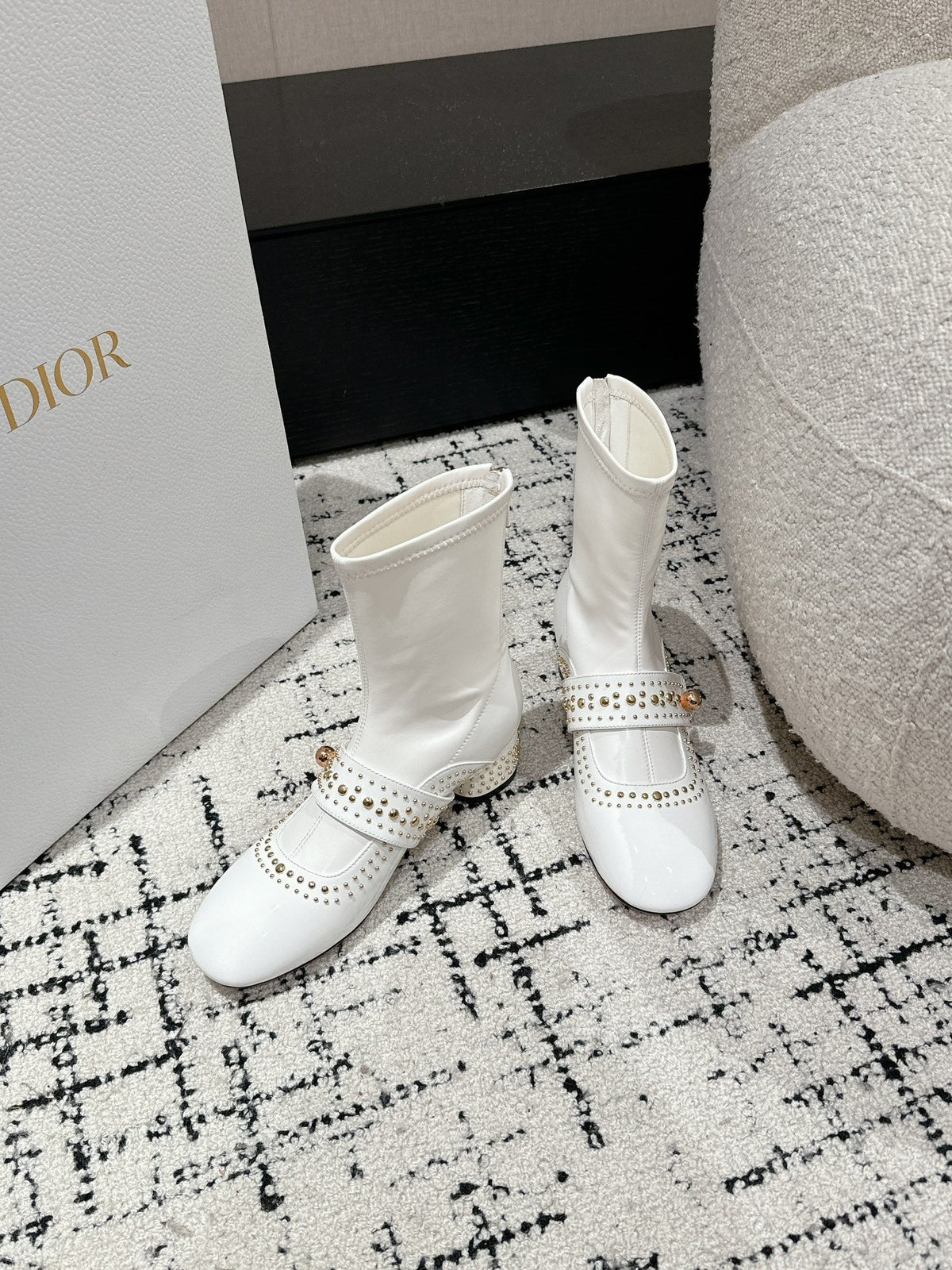 CD Belle-D Heeled Ankle Boot White Lambskin
