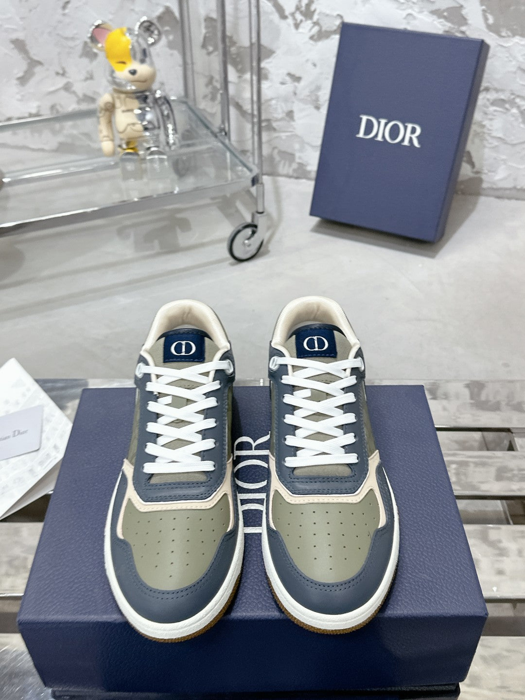 CD B27 Low-Top Sneaker 30mm In Charcoal Blue Monogram Calfskin 100787