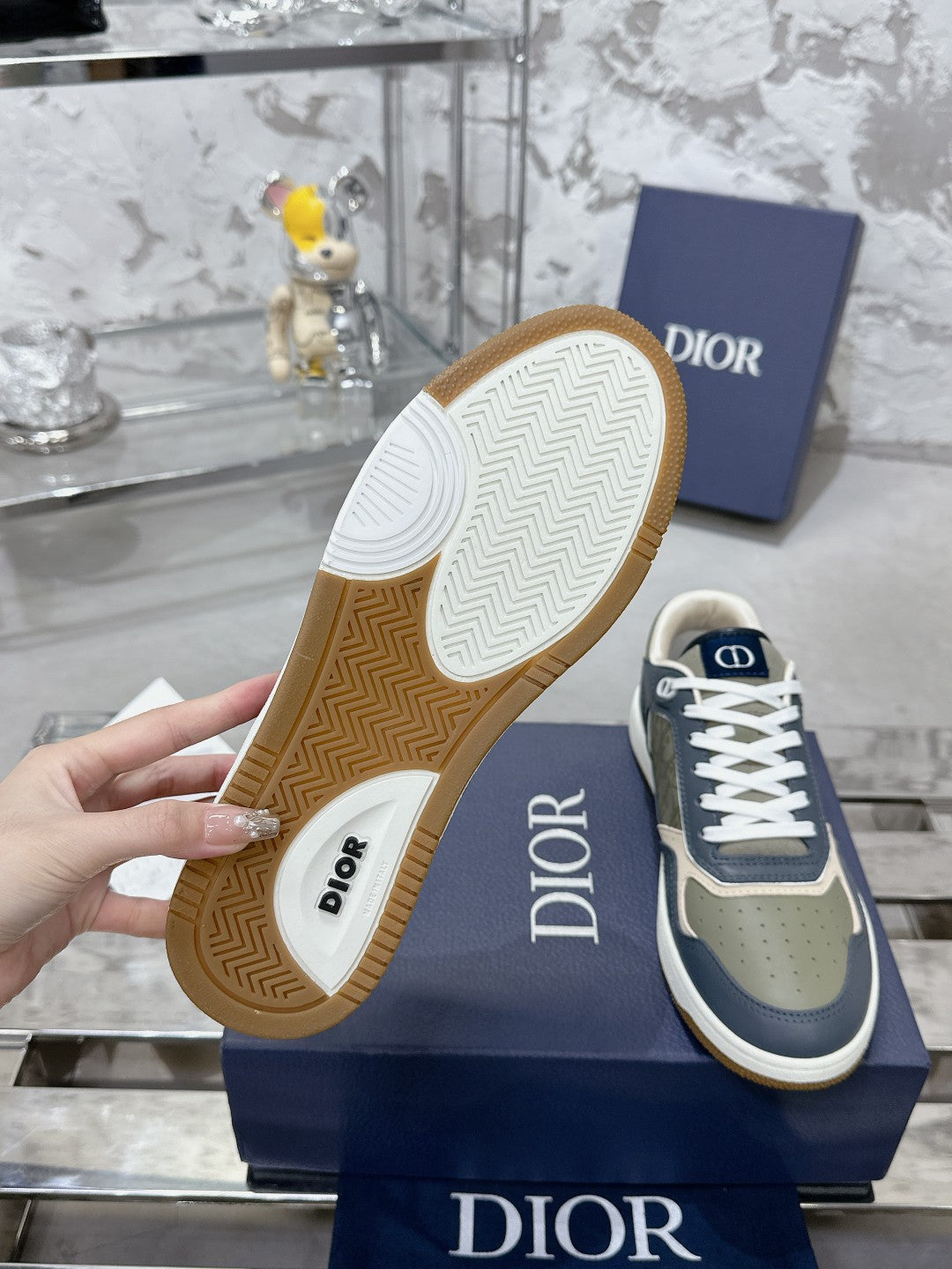 CD B27 Low-Top Sneaker 30mm In Charcoal Blue Monogram Calfskin 100787