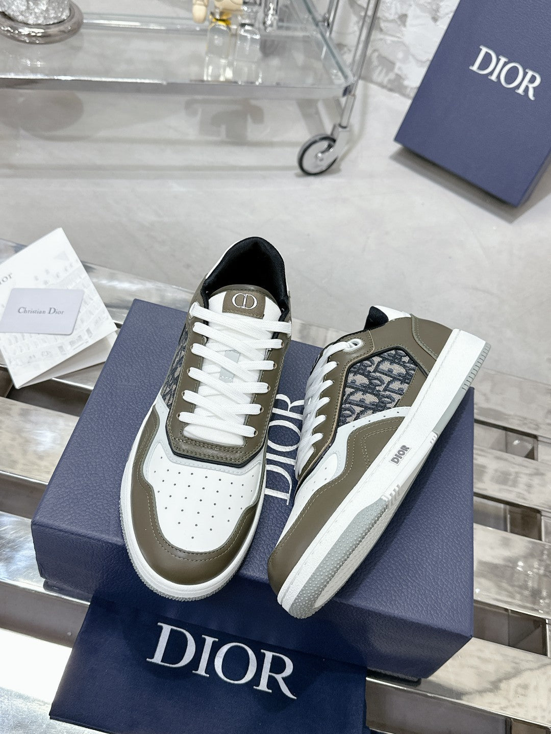 CD B27 Low-Top Sneaker 30mm In Moss Brown Monogram Calfskin 100799