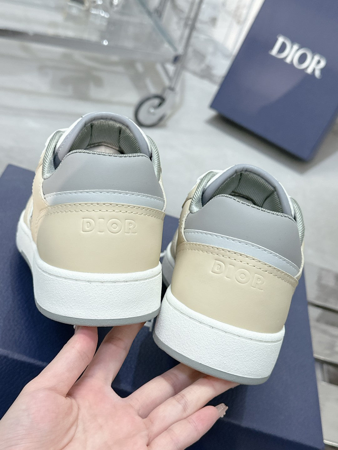 CD B27 Low-Top Sneaker 30mm In Beige Grey Monogram Calfskin 100811