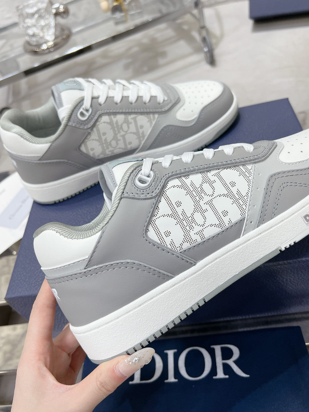 CD B27 Low-Top Sneaker 30mm In Grey White Monogram Calfskin 100823