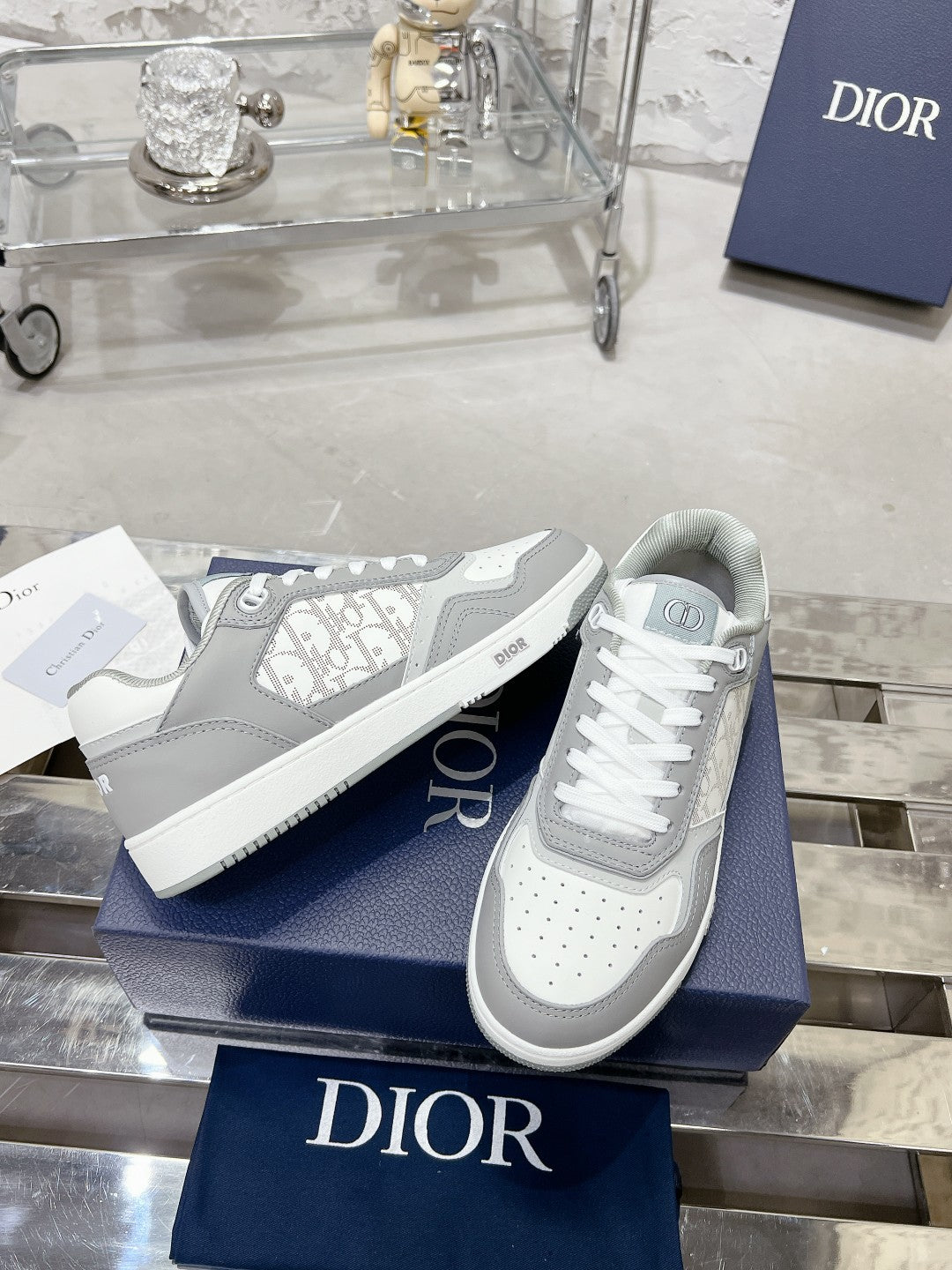 CD B27 Low-Top Sneaker 30mm In Grey White Monogram Calfskin 100823
