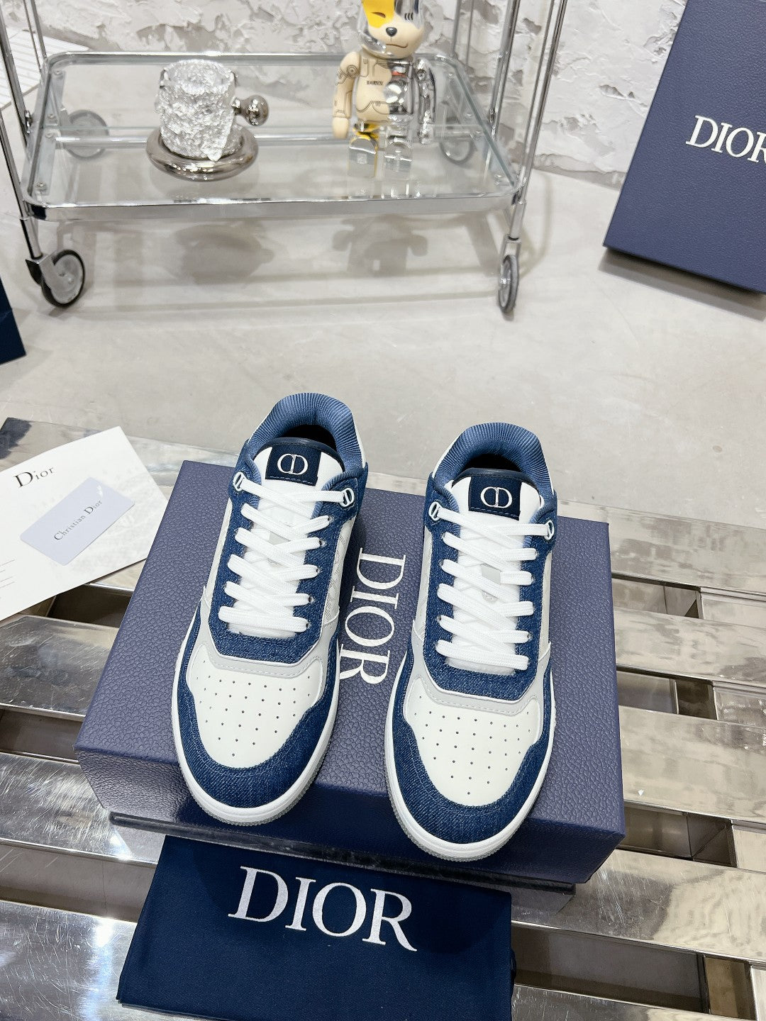CD B27 Sneaker 30mm In Dark Blue Mix White Denim Fabric 100625