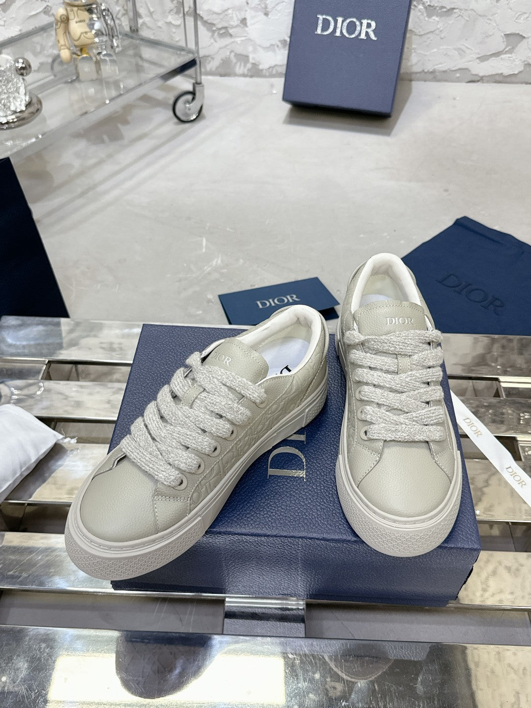 CD B33 Sneaker 30mm In Light Grey Monogram Calfskin 100558
