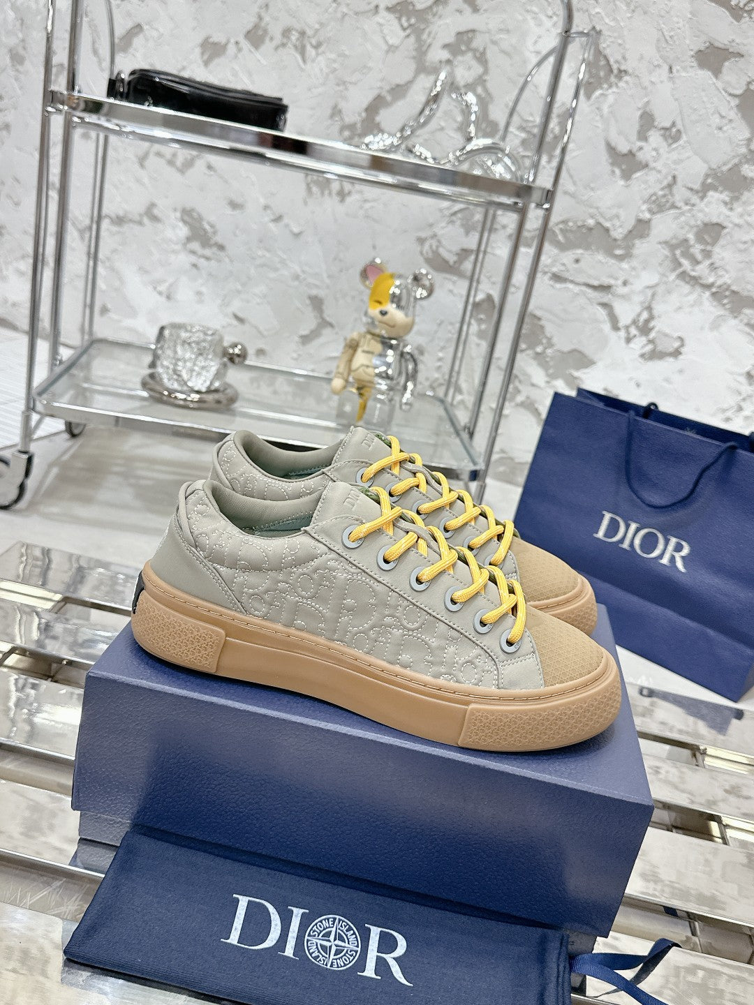 CD B33 Sneaker 40mm In Grey Mix Brown Monogram Satin Embroidery Fabric 103984