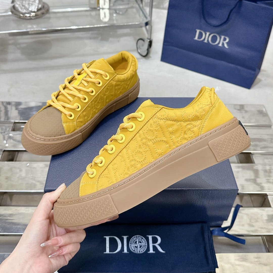 CD B33 Sneaker 40mm In Dark Yellow Monogram Satin Embroidery Fabric 103988