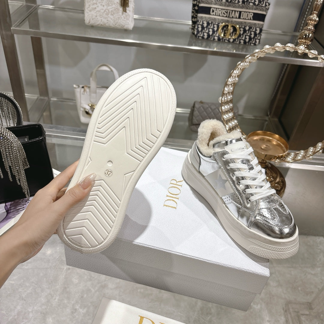 CD Dior Star Platform Sneaker In Glossy Silver Cowhide 996418