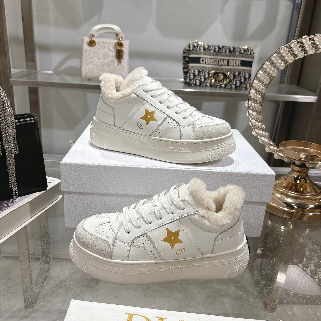 CD Dior Star Platform Sneaker In White Cowhide 996422