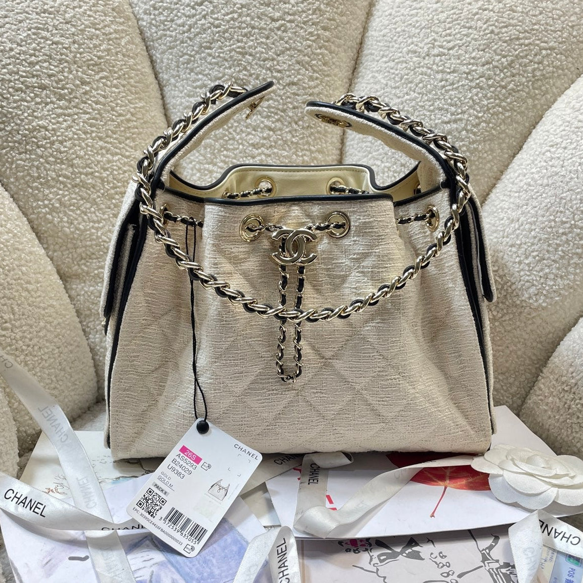 Chanel 2026 Hobo Bag Black Cream Canvas Leather