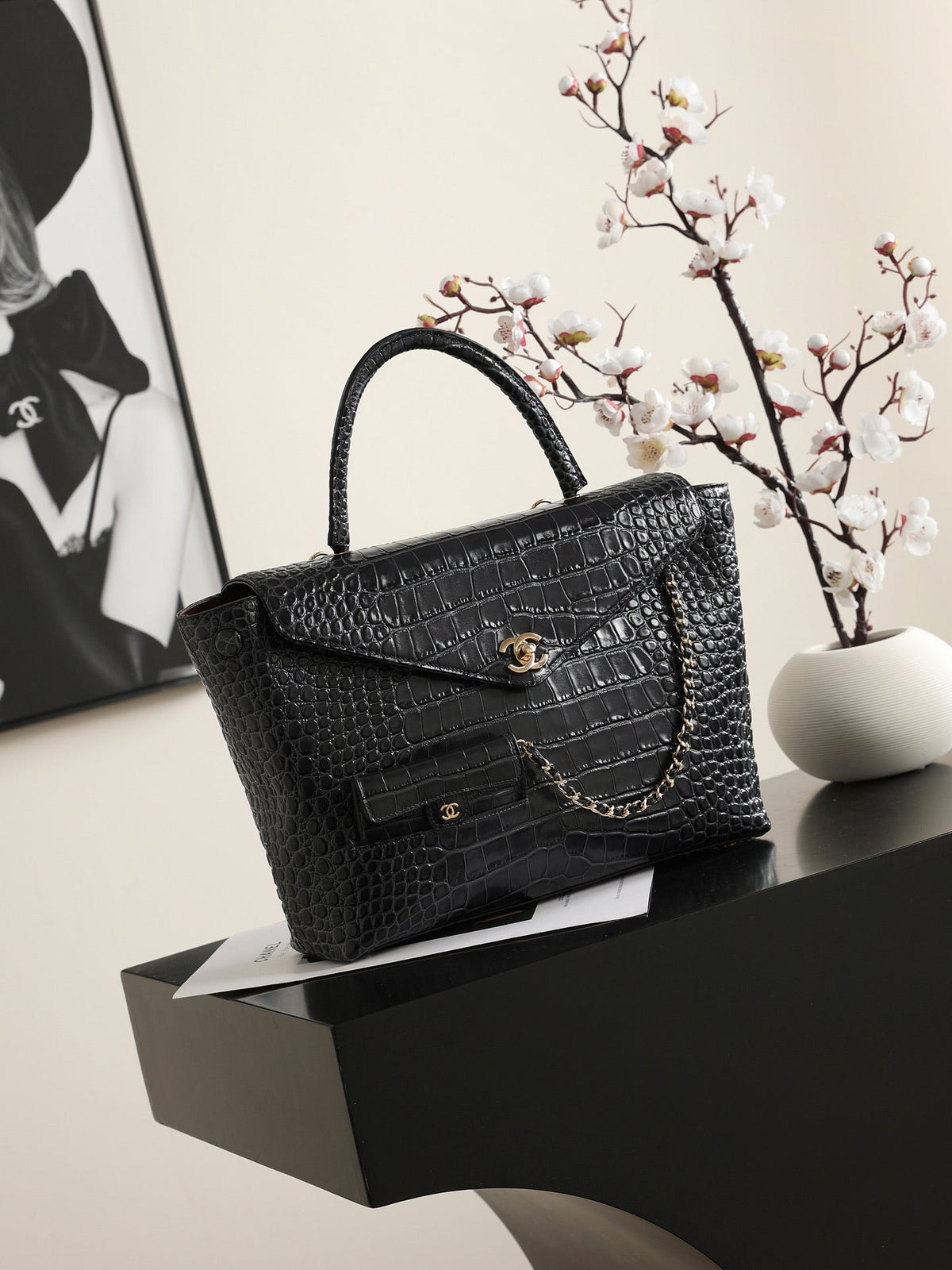 Chanel 2026 Large Flap Bag 31cm Crocodile-Embossed Leather 407098