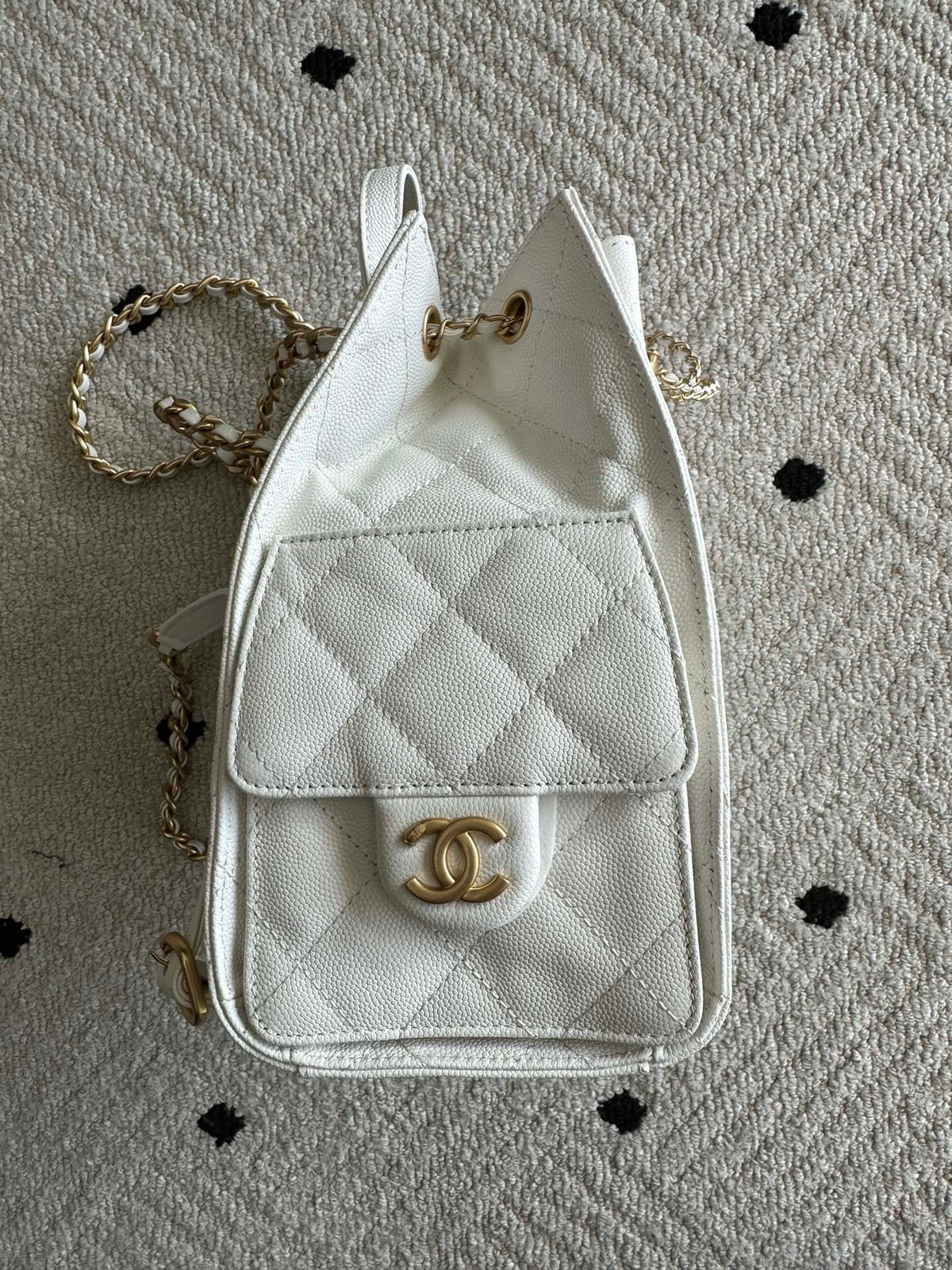Chanel 2025 Backpack 23cm White Grained Calfskin 318277