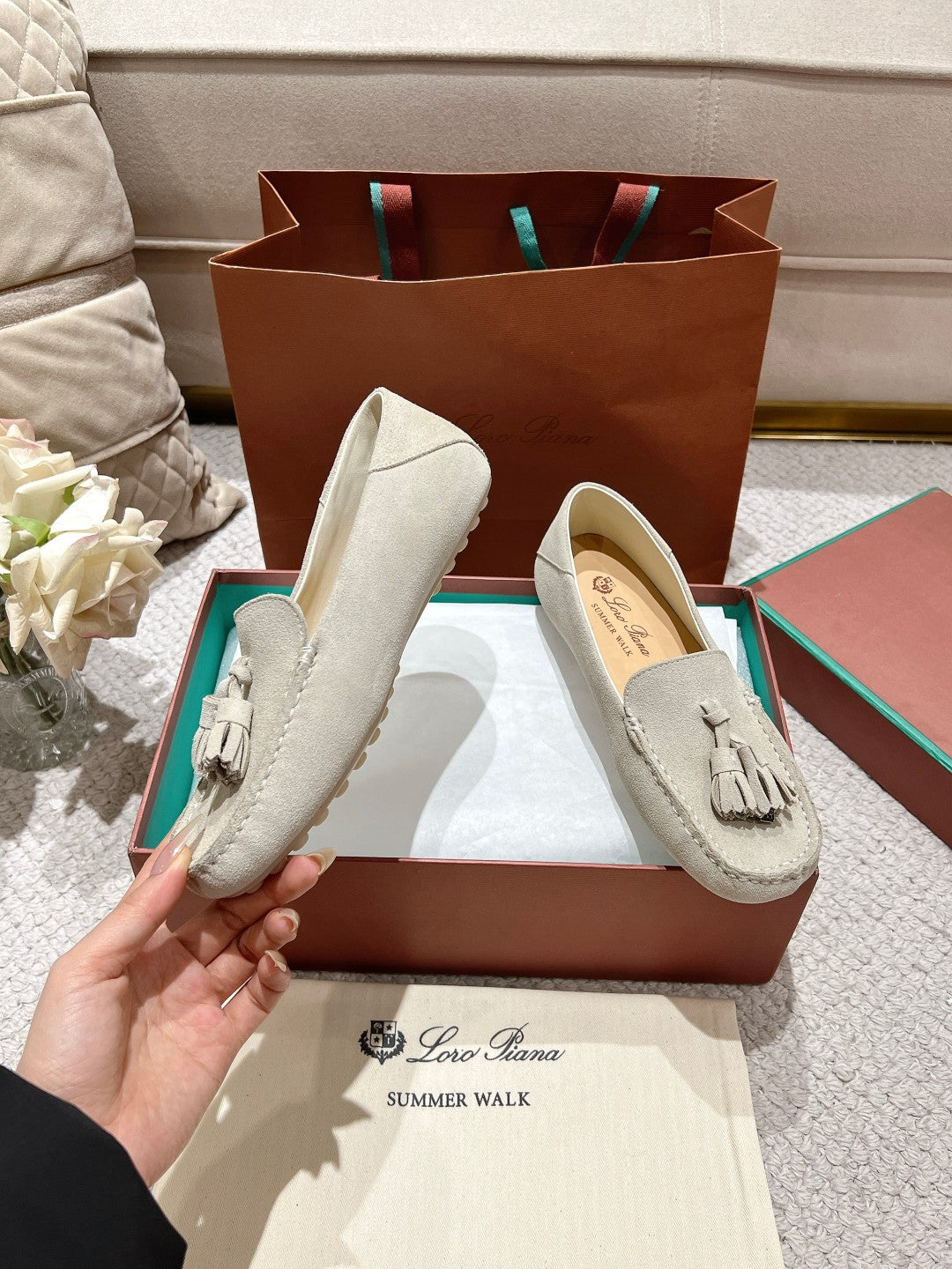 LP Dot sole walk mocassinown Abalone Grey Suede 215004