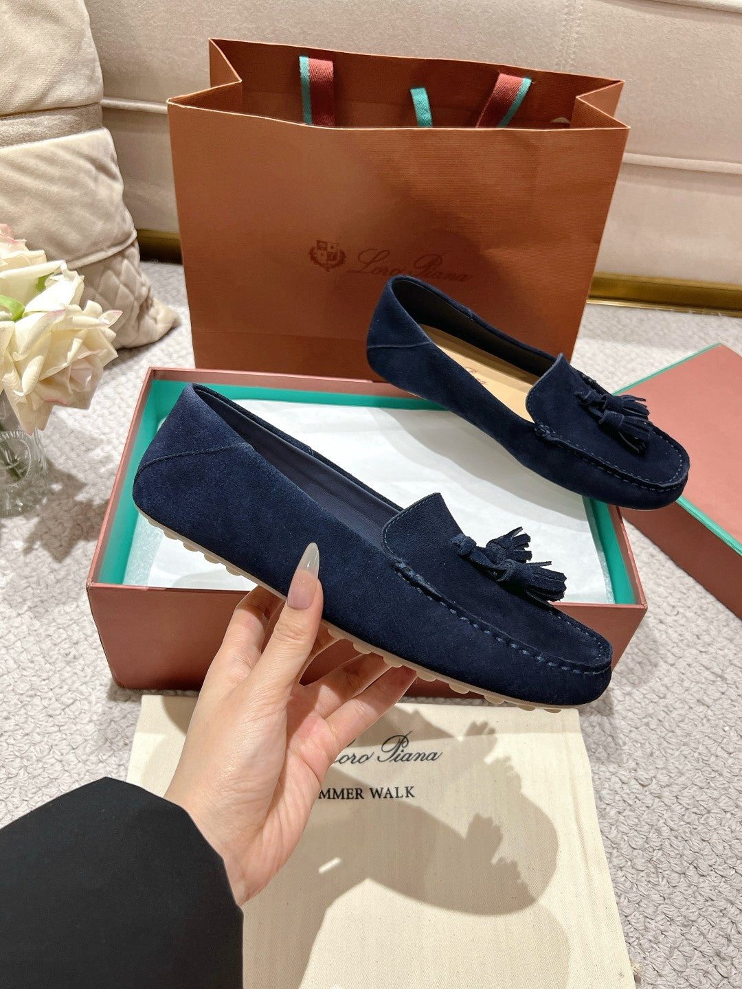 LP Dot sole walk mocassinown Navy Blue Suede 215003