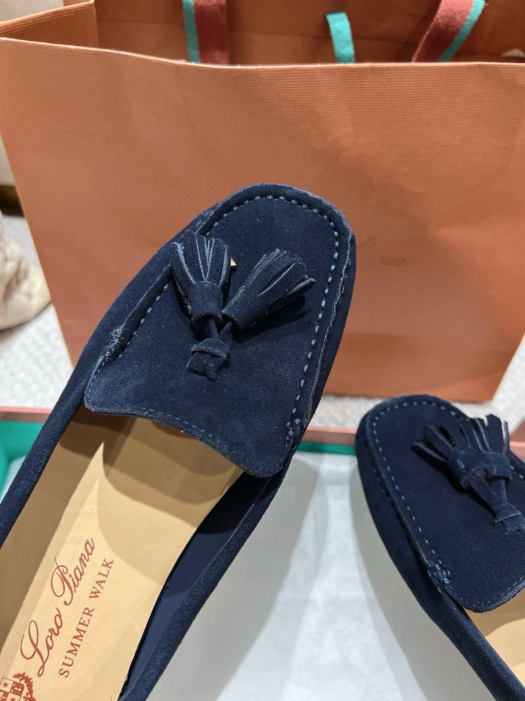 LP Dot sole walk mocassinown Navy Blue Suede 215003