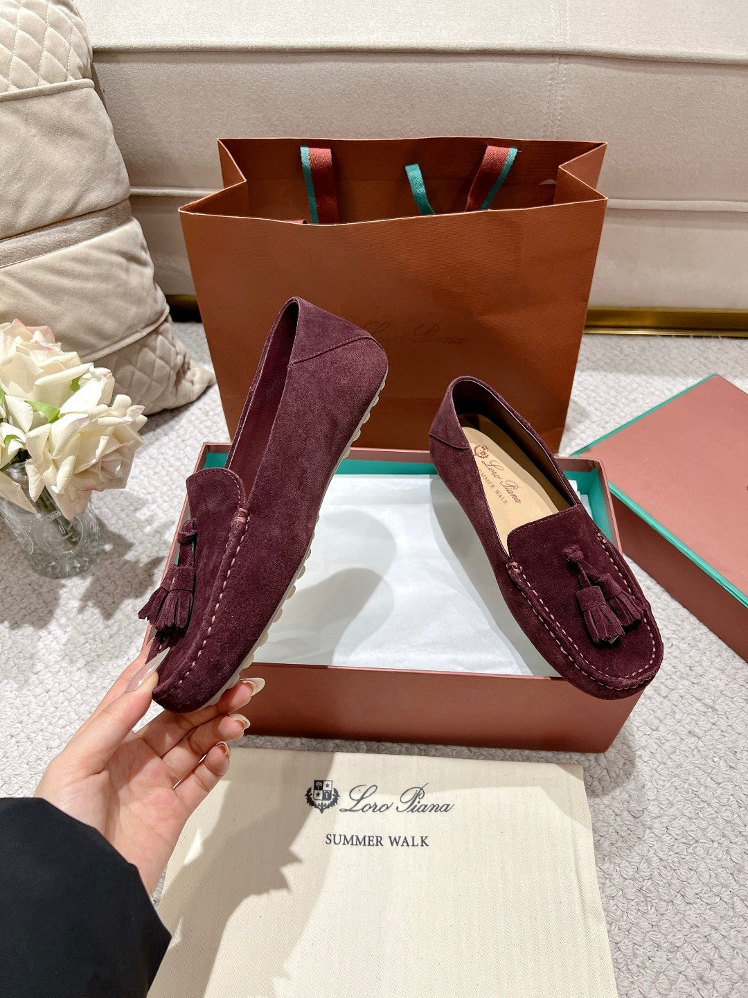 LP Dot sole walk mocassinown Dark Burgundy Suede 215005