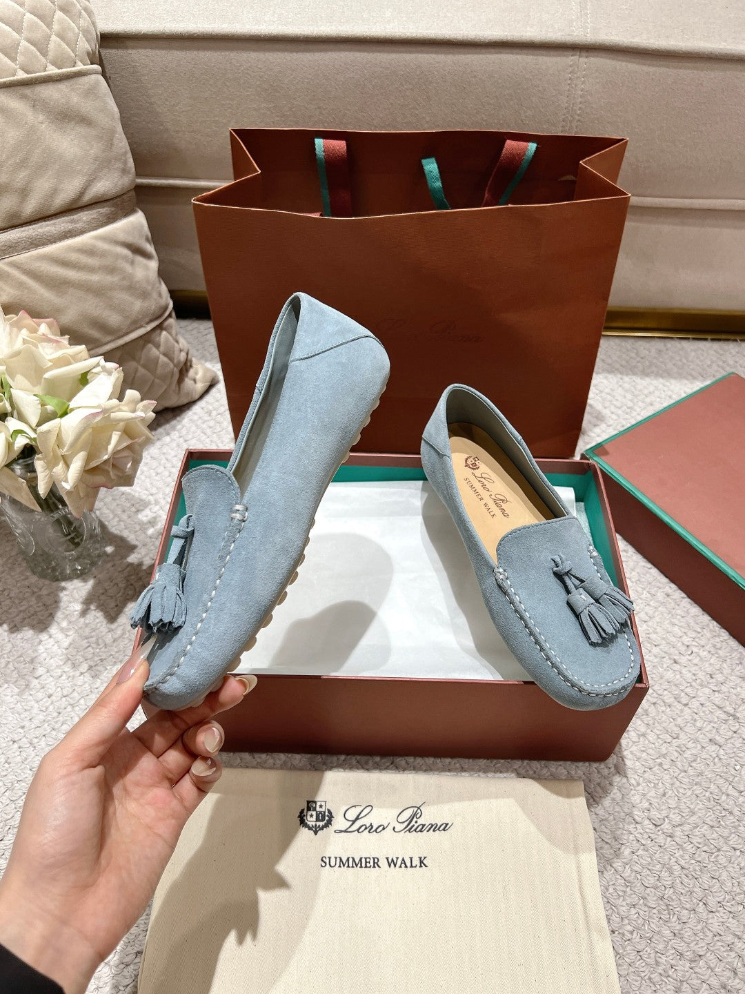 LP Dot sole walk mocassin Demin Blue Suede 214998