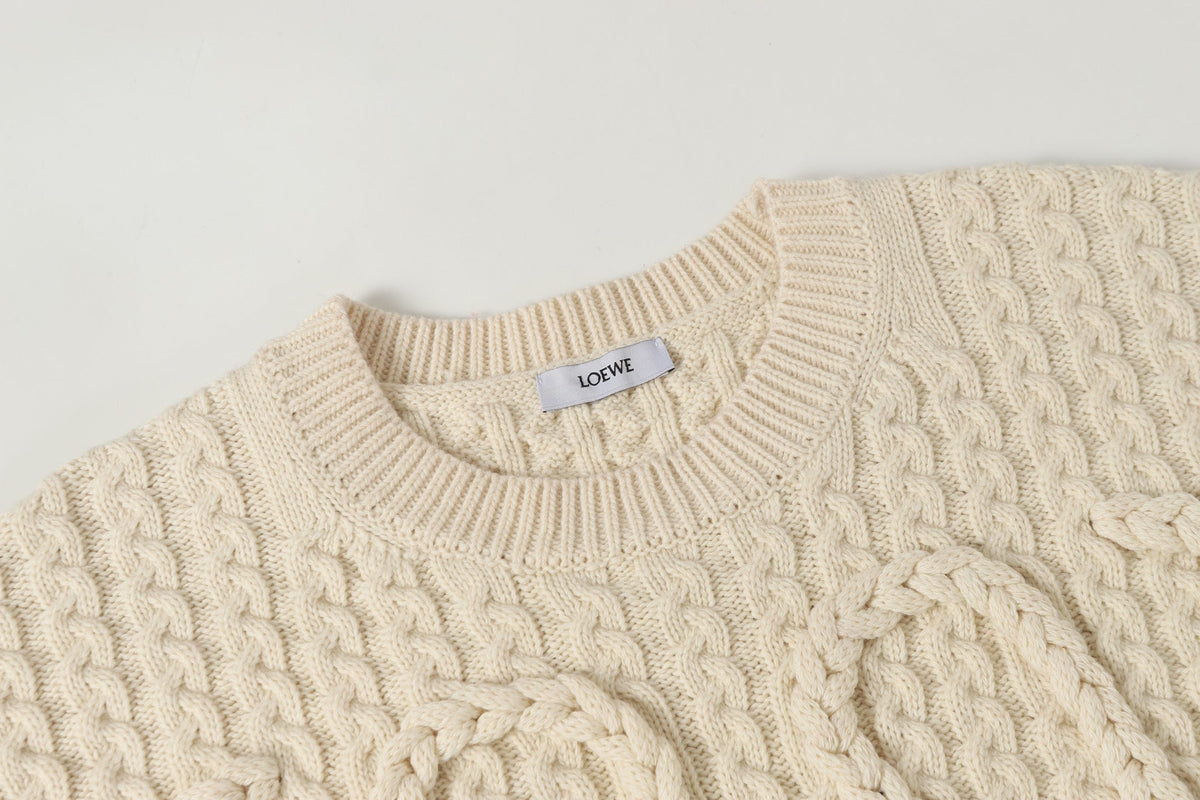 Loewe 2025 Anagram Cable-knit Sweater Cream Wool 315680
