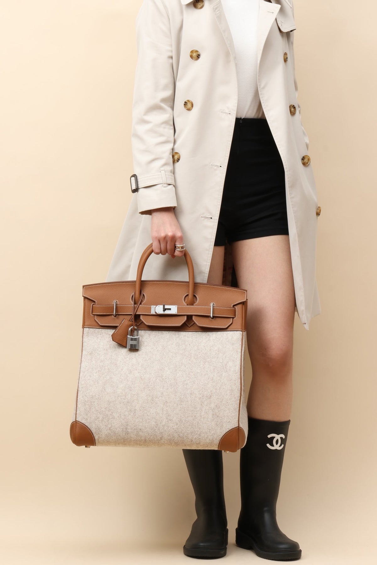 High-end Hermes 2026 Birkin Haut à Courroies 40 Bag Golden Brown Felt/Togo Leather