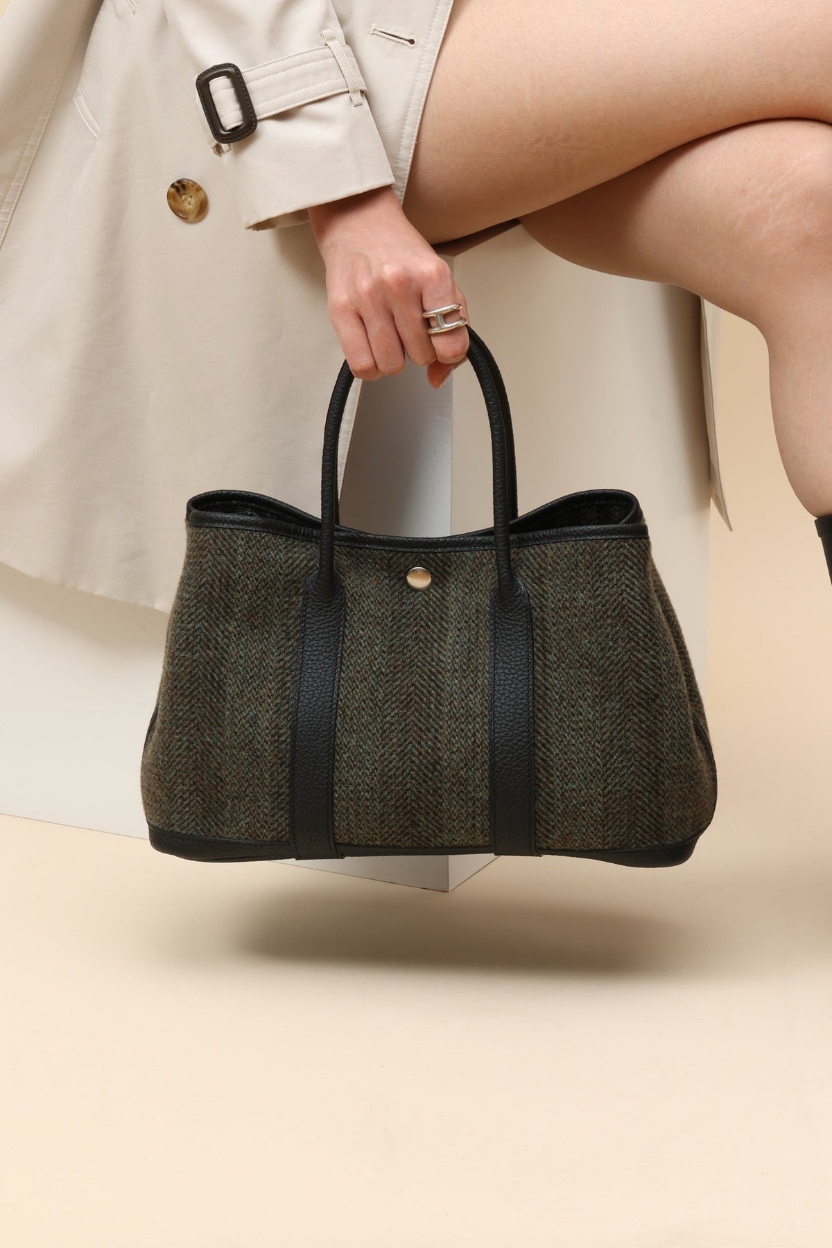 High-end Hermes 2026 Garden Party 30 Bag Almond Green Wool Leather
