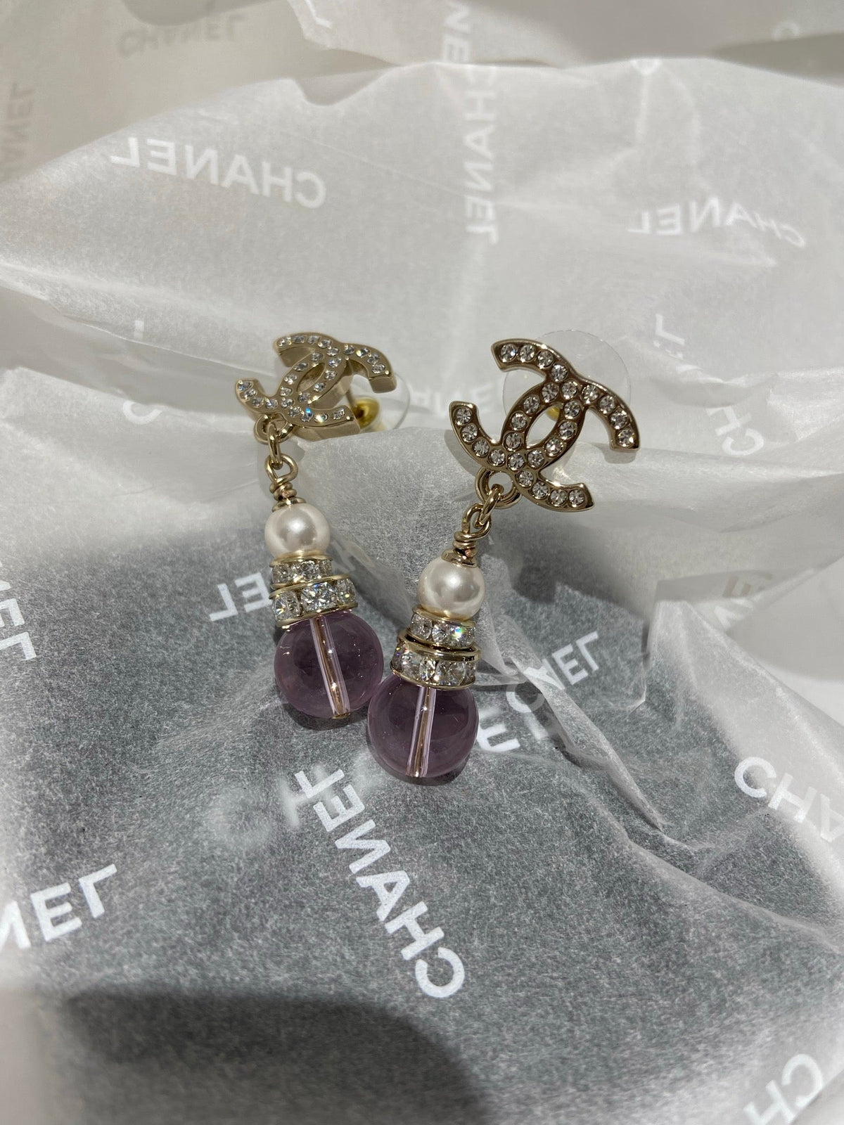 CC  Pink Crystal Gold Pearl Earrings