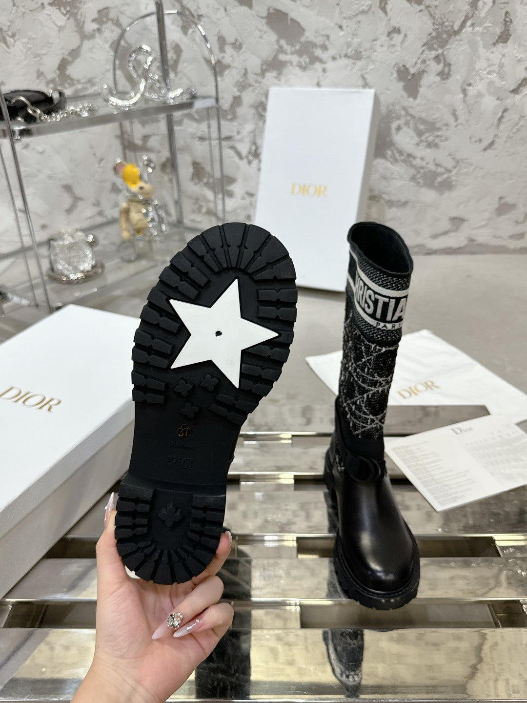 D-Major Boot In Black Mix White Denim Fabric 100564
