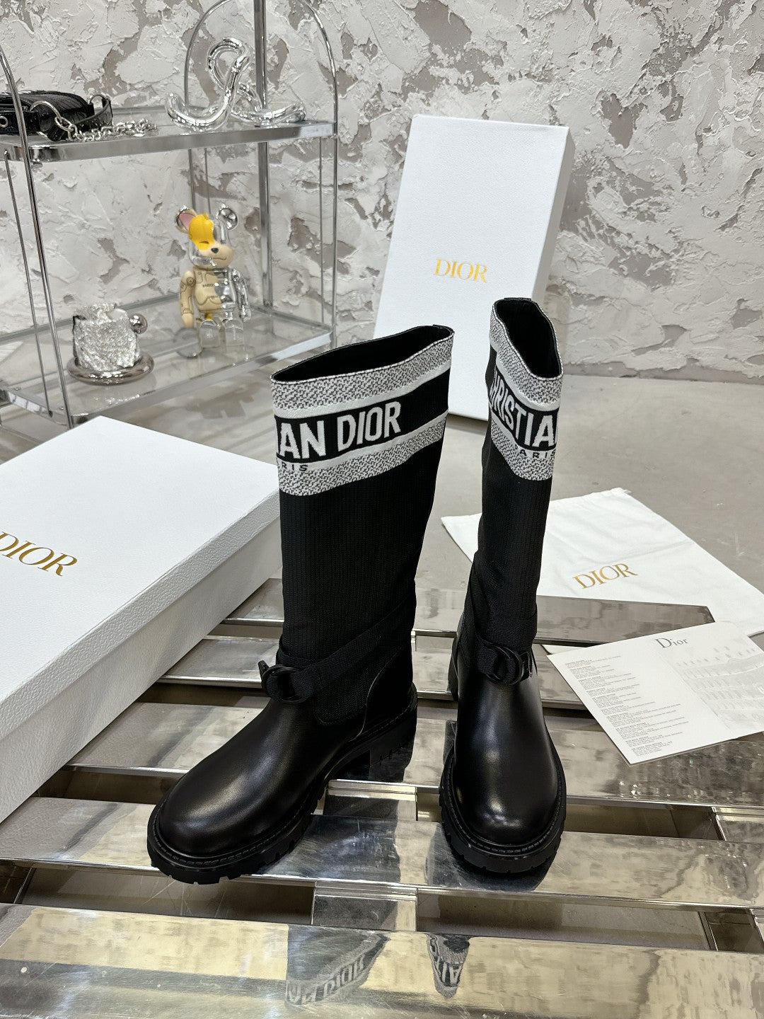 D-Major Boot In Black Mix White Denim Fabric 100566