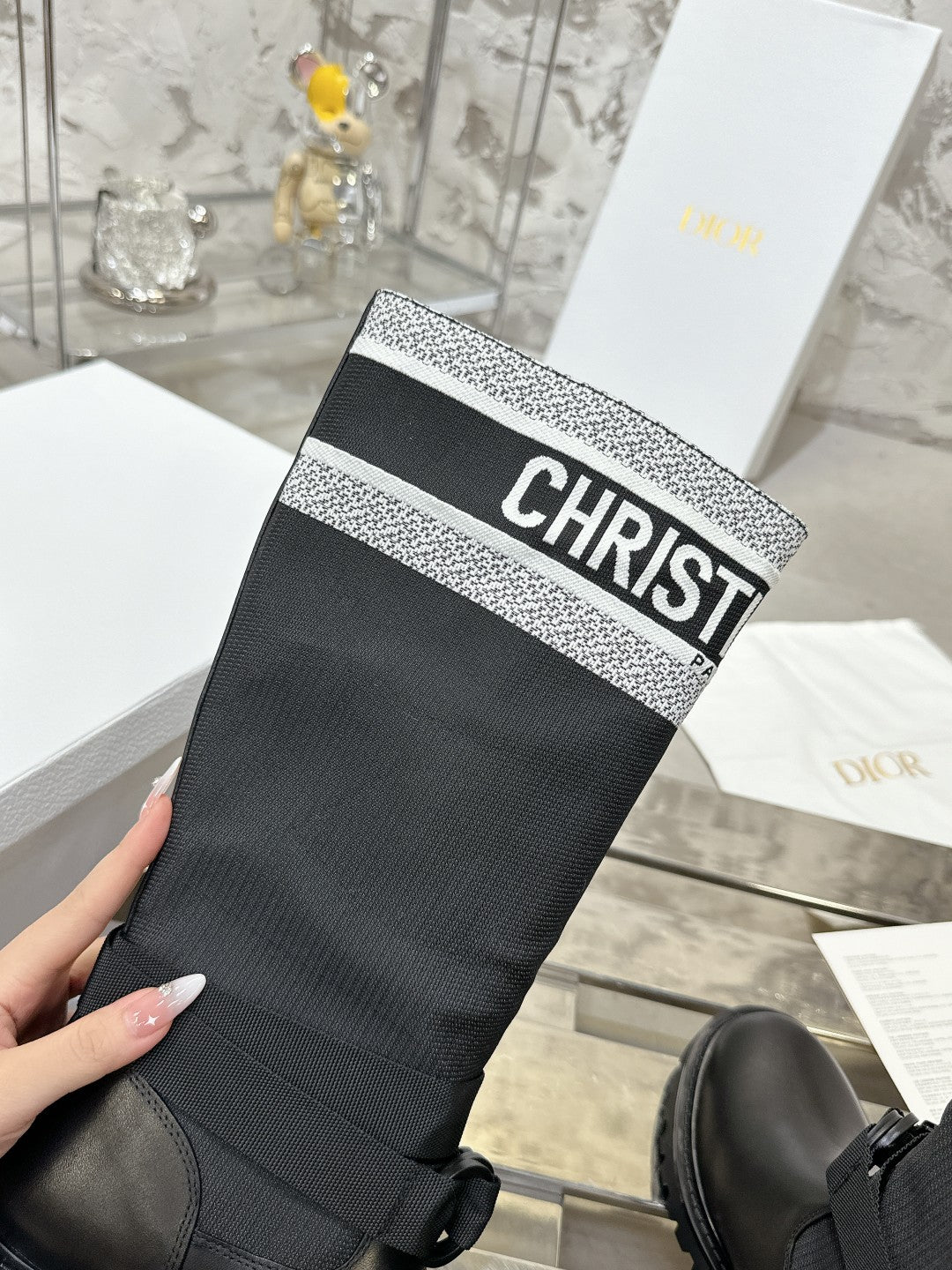 D-Major Boot In Black Mix White Denim Fabric 100566