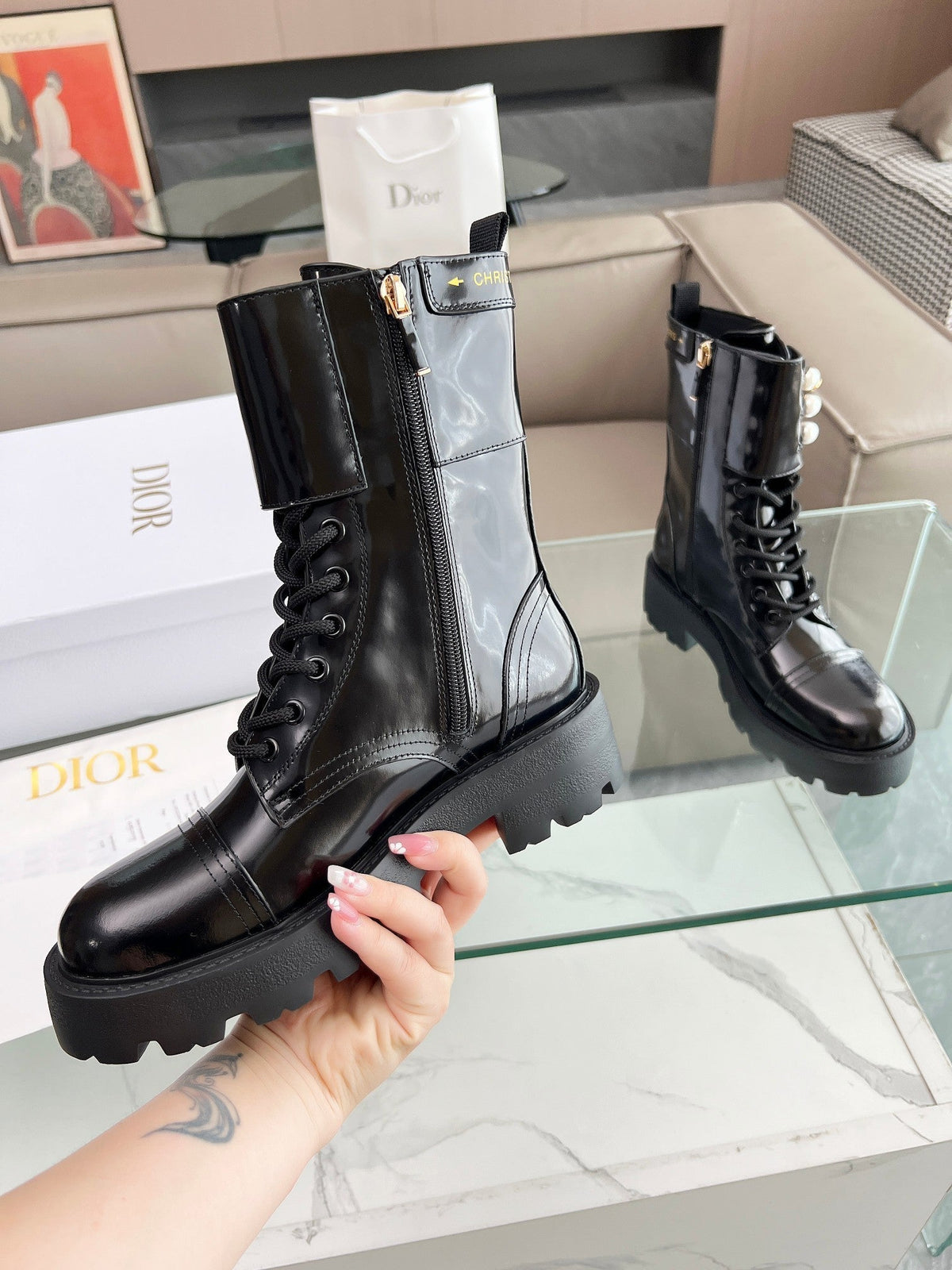 CD D-Strike Ankle Boot Glossy Black Calfskin