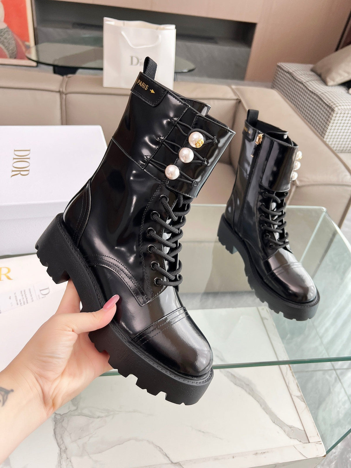 CD D-Strike Ankle Boot Glossy Black Calfskin