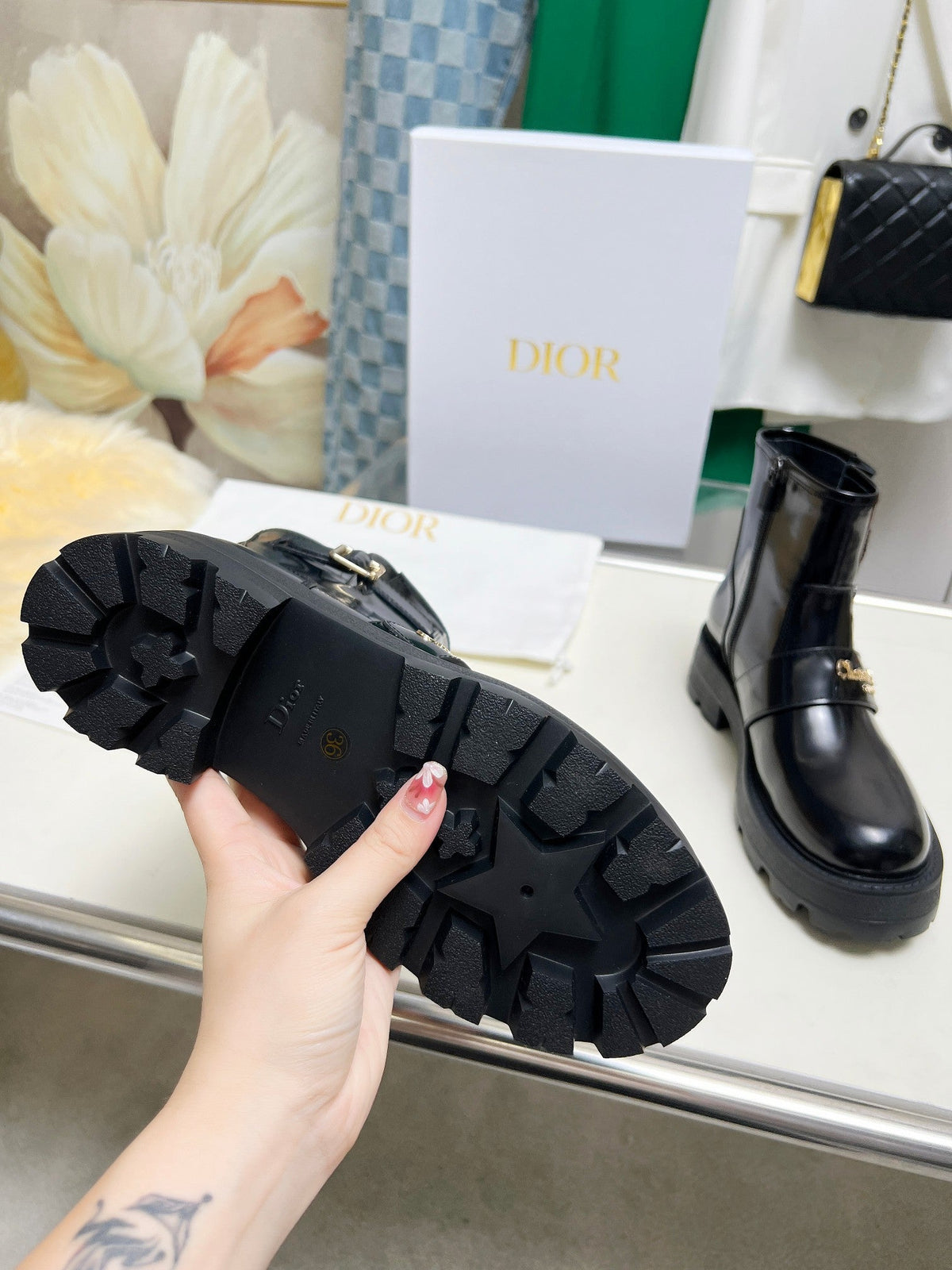 CD D-Quest Ankle Boot Glossy Black Calfskin